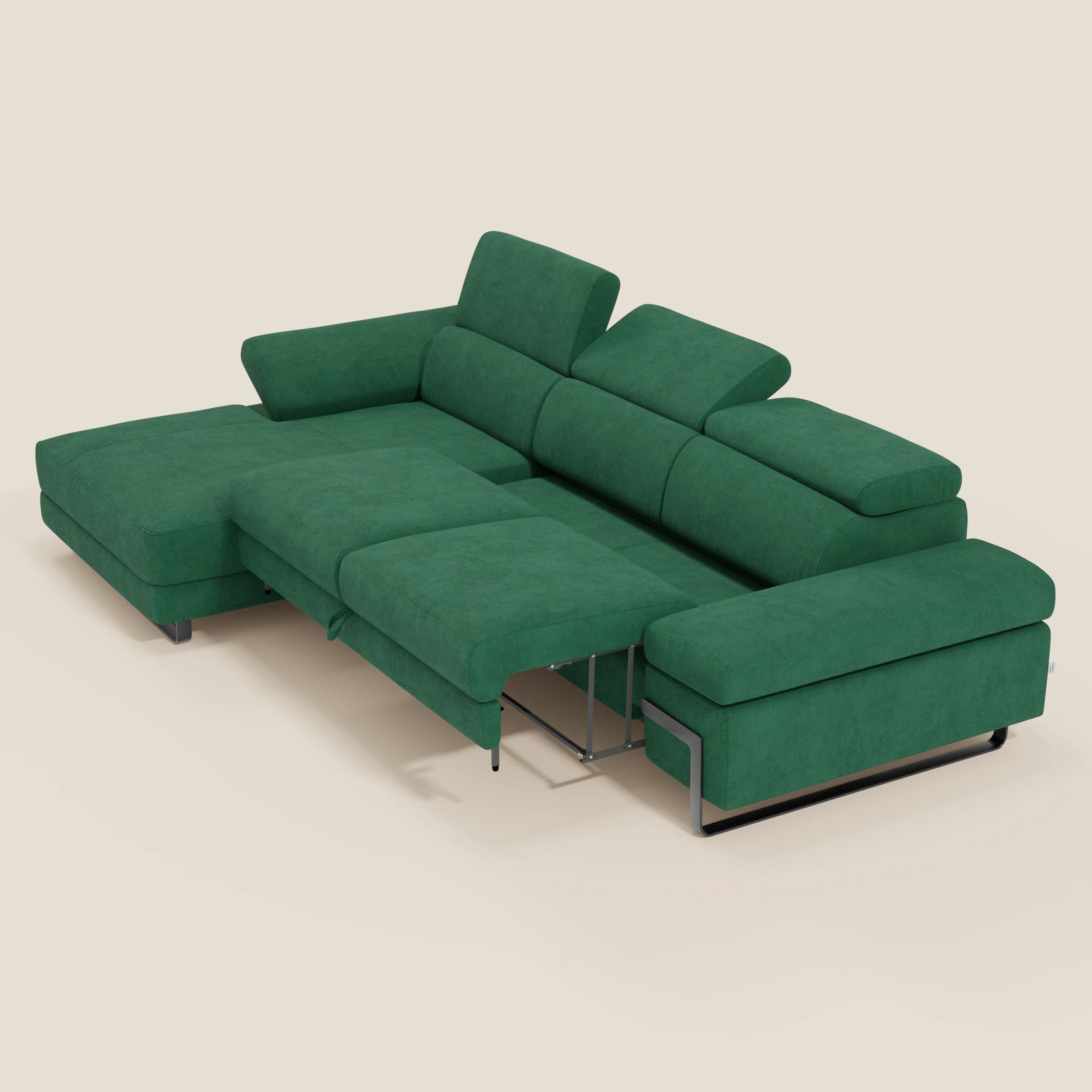 Zayana Canapé d'angle extractible - accoudoirs et têtières réglables en tissu imperméable T02 vert