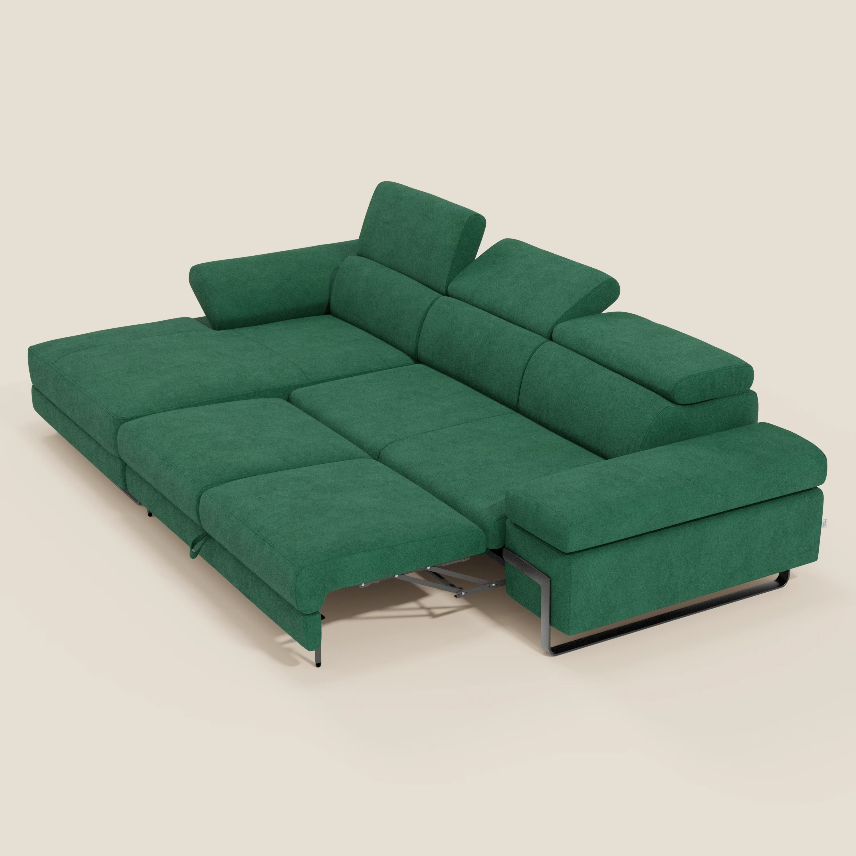 Zayana Canapé d'angle extractible - accoudoirs et têtières réglables en tissu imperméable T02 vert