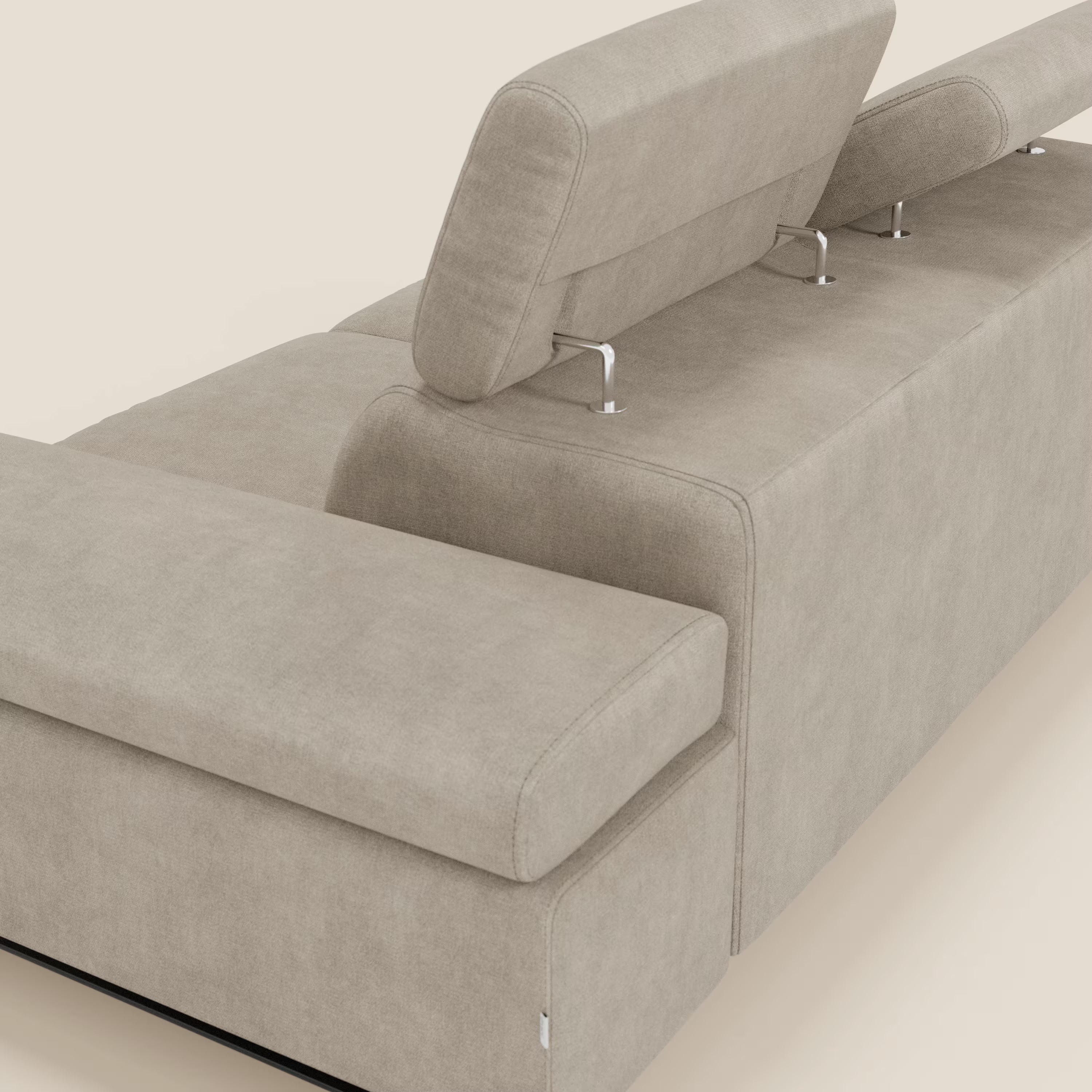 Zayana Canapé 3 places avec élément extractible - accoudoirs et têtières réglables en tissu imperméable T02 crème