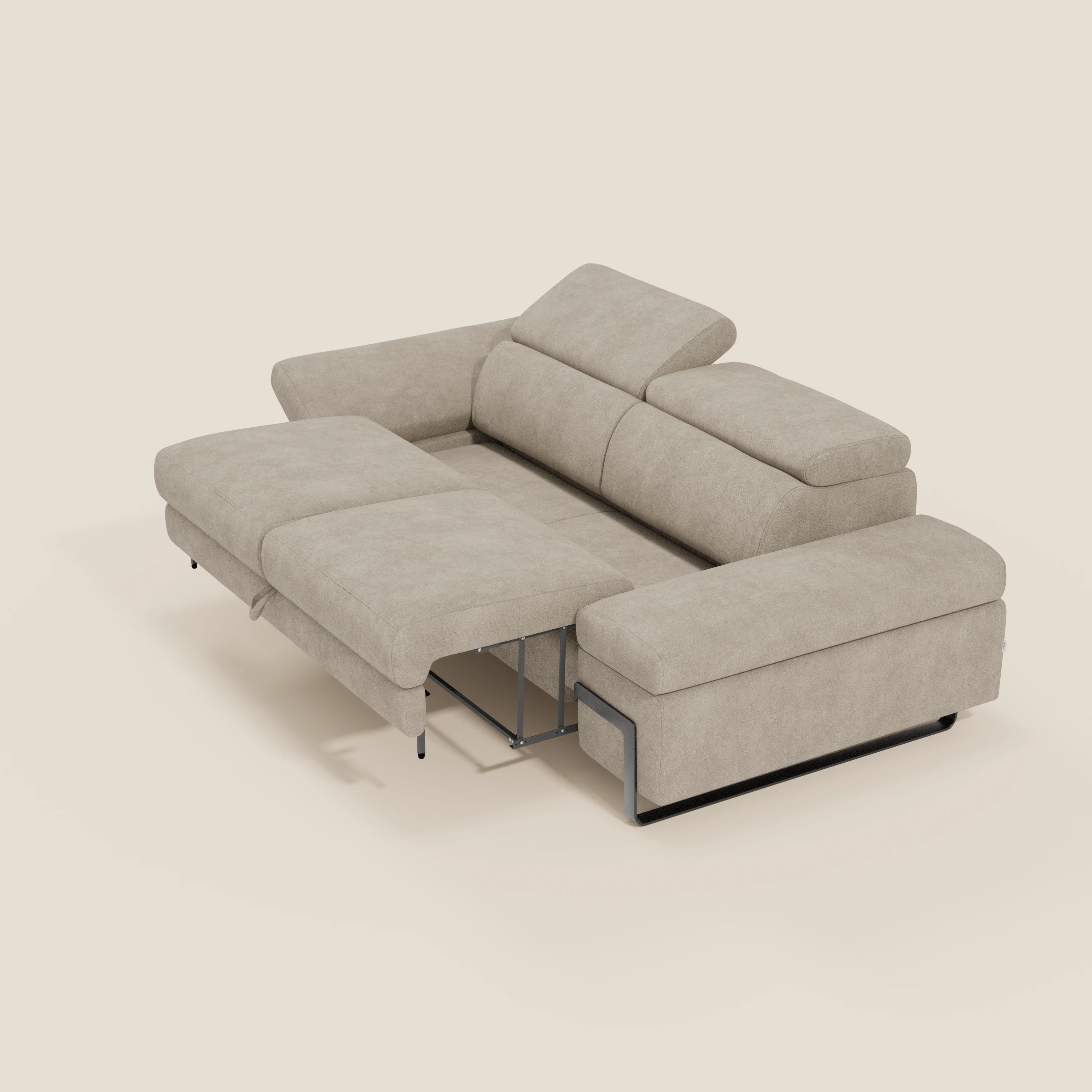 Zayana Canapé 3 places avec élément extractible - accoudoirs et têtières réglables en tissu imperméable T02 crème