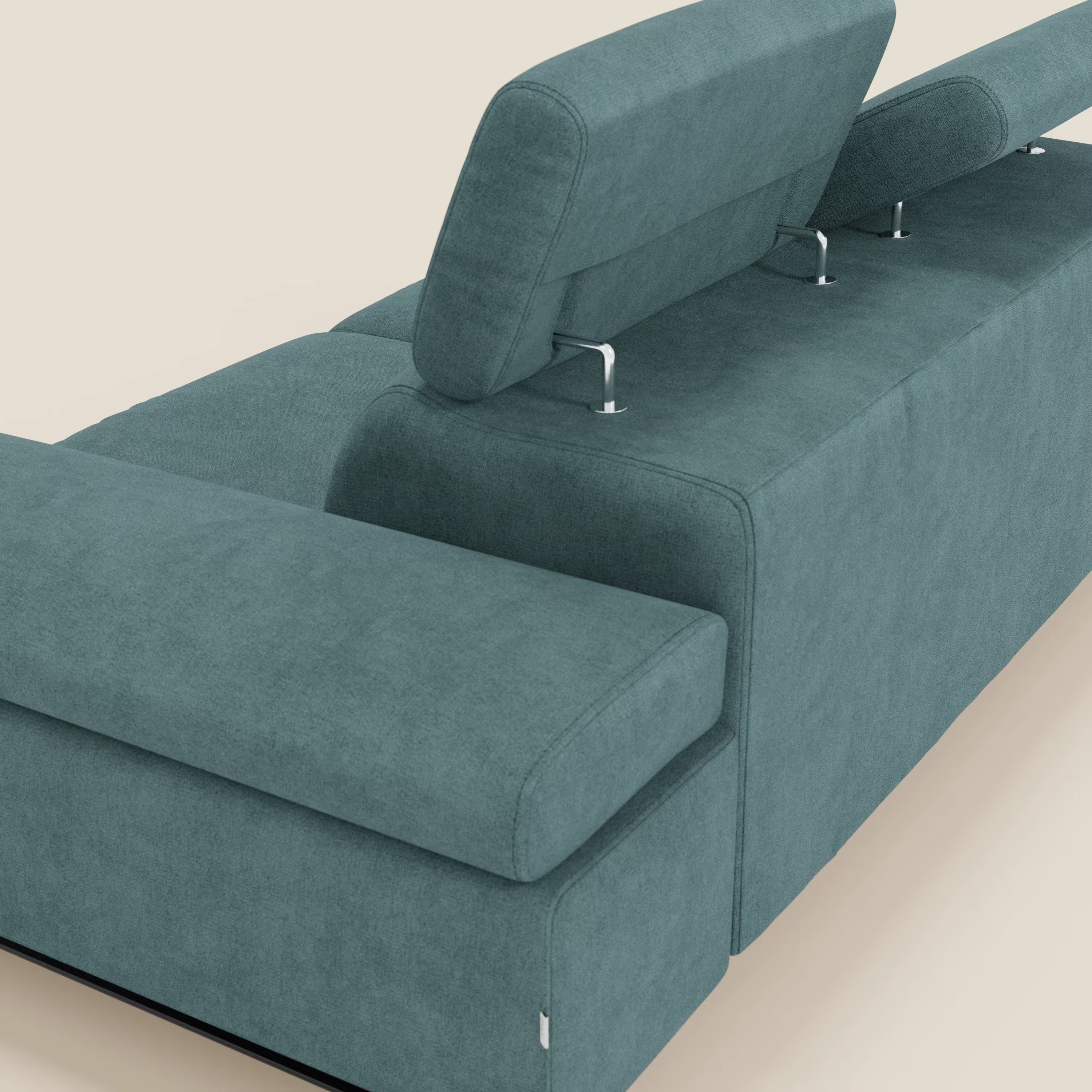 Zayana Canapé 3 places avec élément extractible - accoudoirs et têtières réglables en tissu imperméable T02 bleu canard