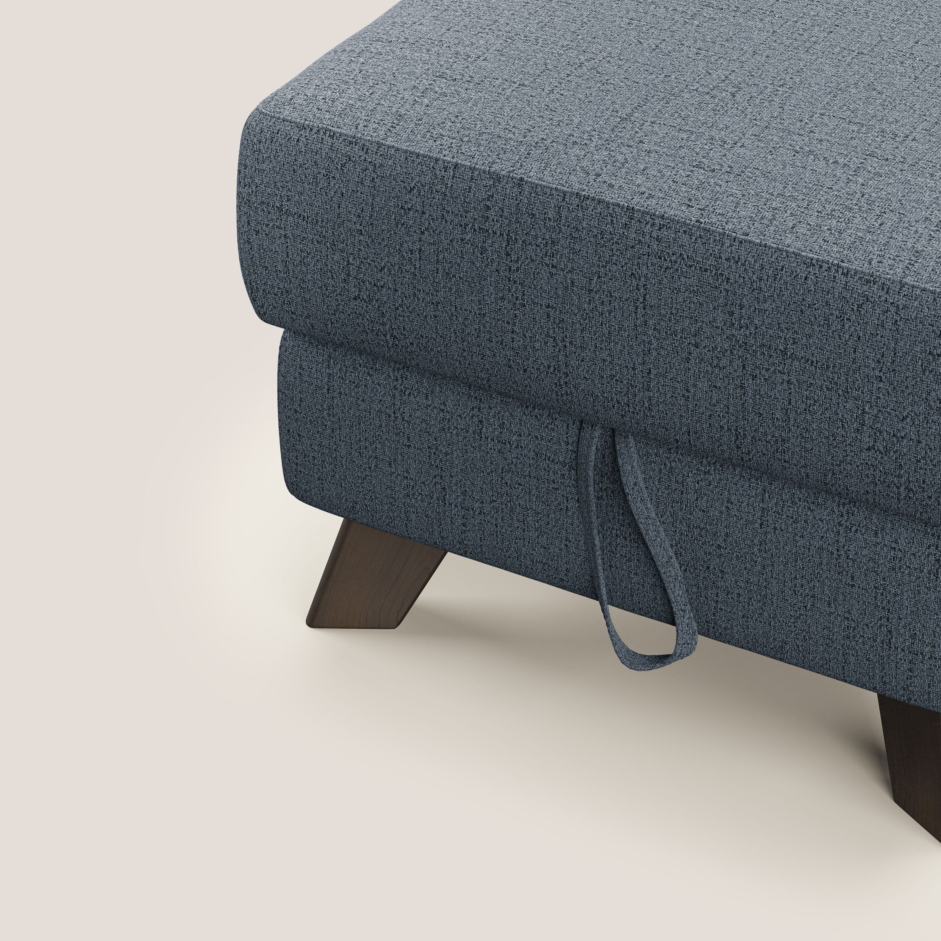 Moon Pouf contenitore e piedini alti in tessuto morbido impermeabile fiammato T03 blu - divani.store