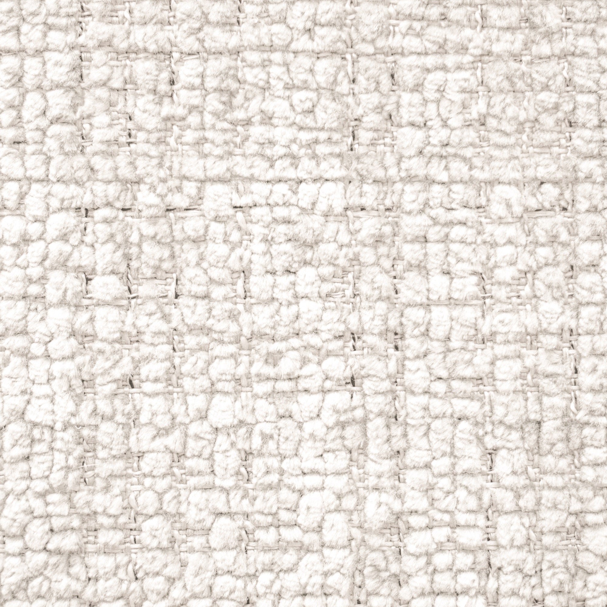 Primo piano di Personalizzazione in T28 di Divani.Store: un tessuto morbido e leggero di colore beige, caratterizzato da un motivo a griglia accogliente e tattile, con filati fitti e ritorti che formano un sottile effetto a scacchiera.