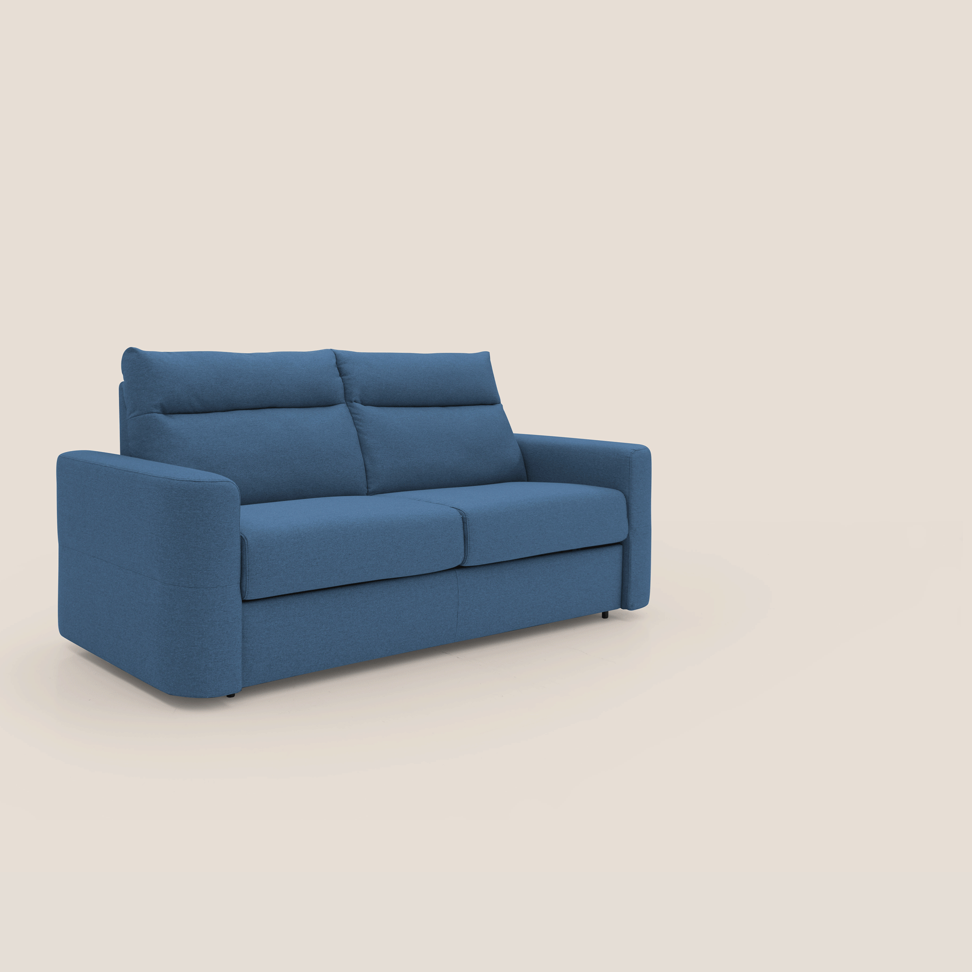 Cupido Divano letto materasso H18 cm e schienale alto in tessuto impermeabile simil cotone T13 blu - divani.store