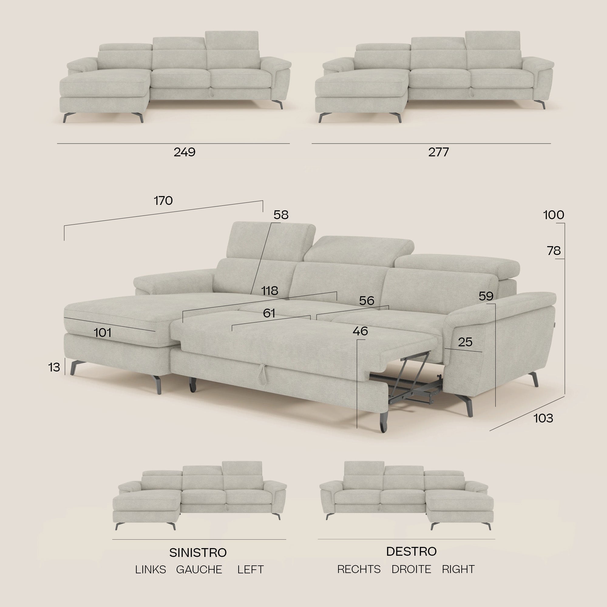 Estro Canapé extractible et chaise longue - têtières inclinables en tissu imperméable T14 jaune