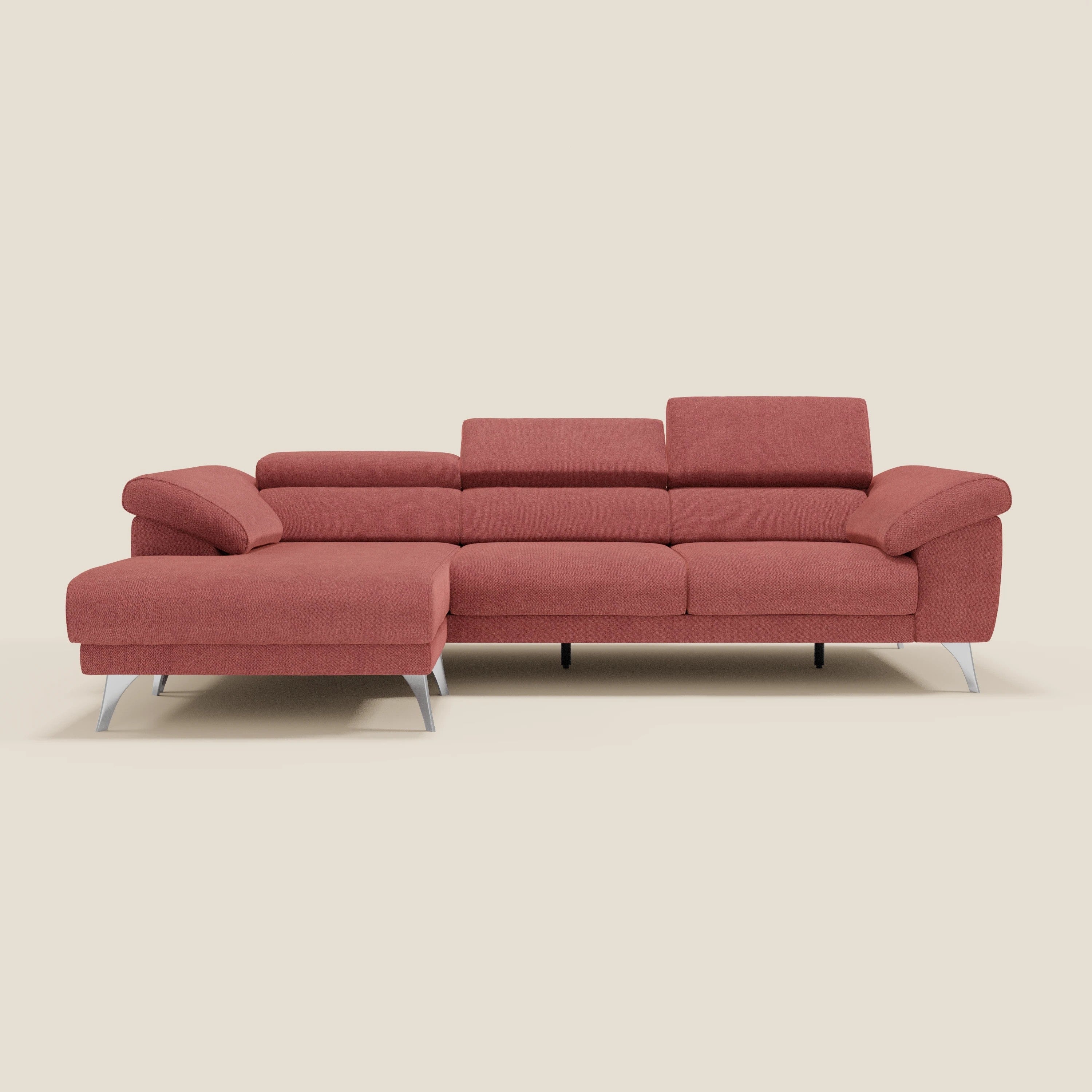 Donatello Canapé d'angle avec assises extensibles accoudoirs avec coffre et têtières en tissu détachable T23 rouge cerise