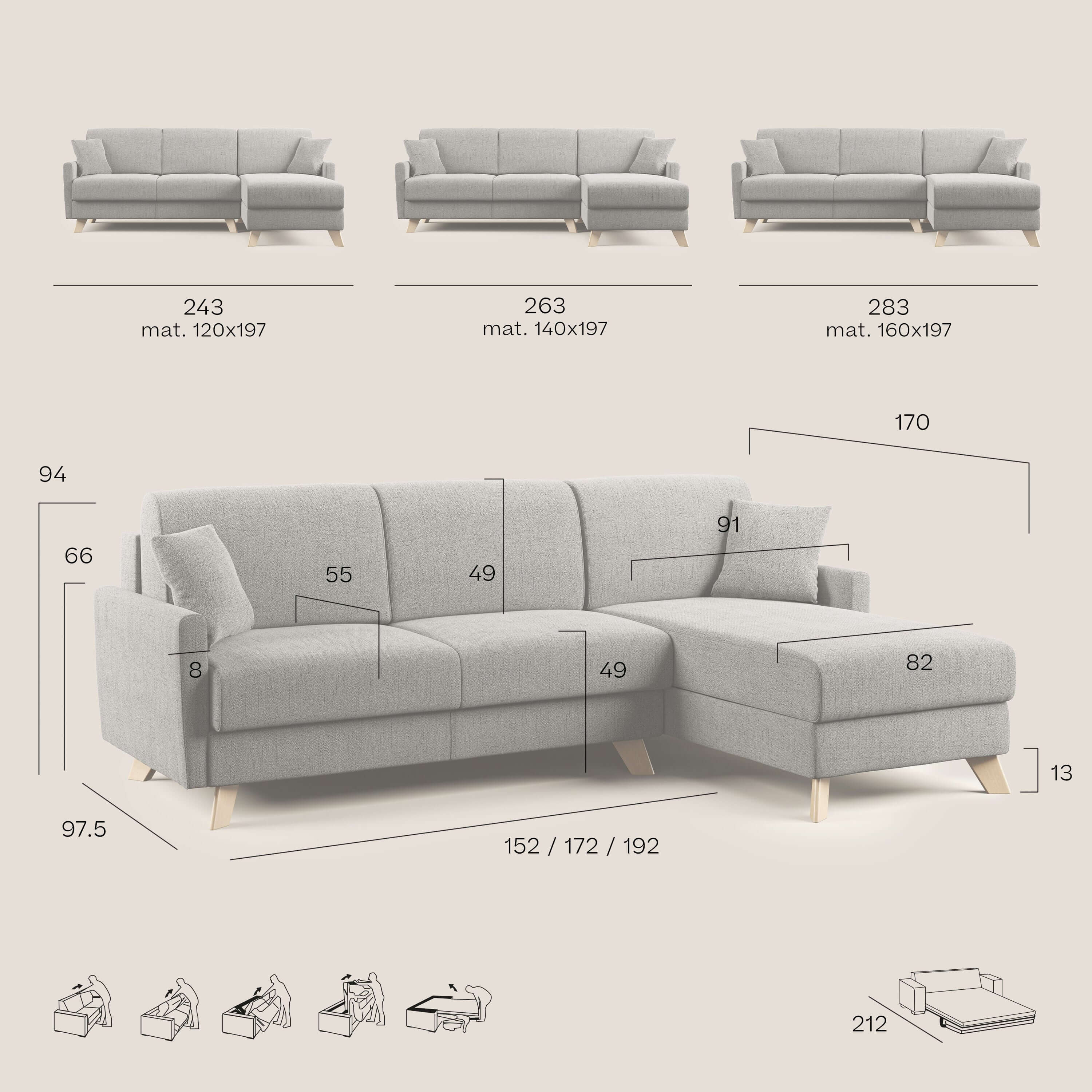 Edgar divano letto angolare in tessuto felis impermeabile T03 beige - divani.store