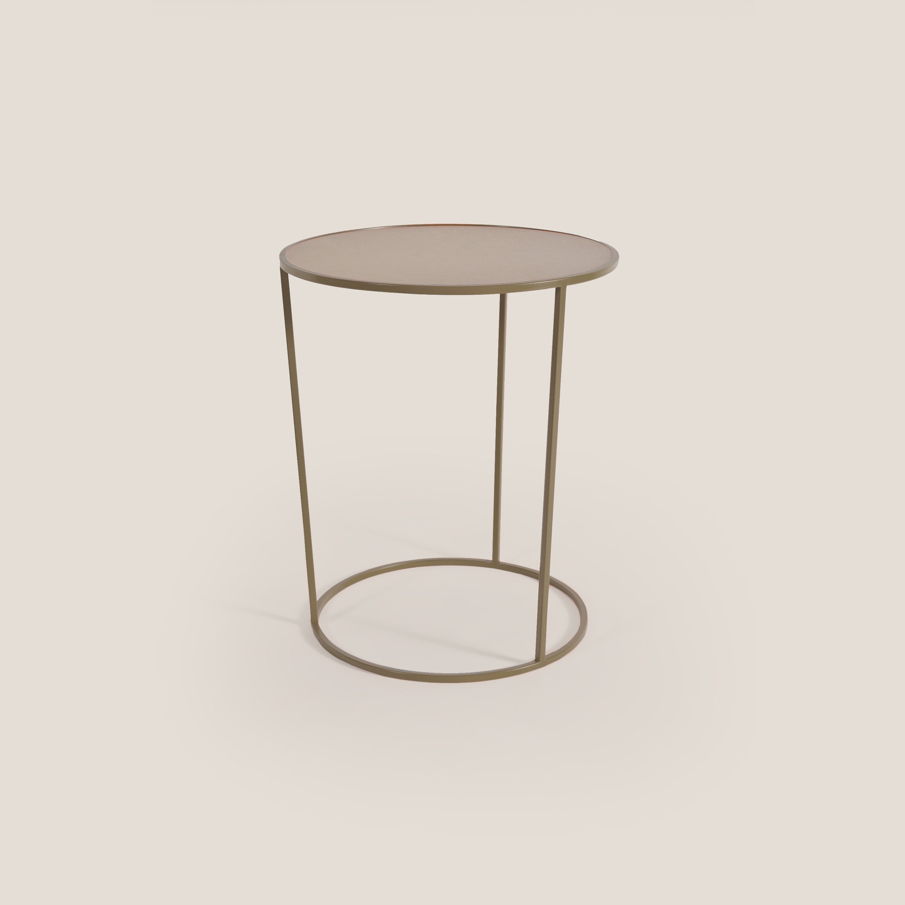 Costance tavolino rotondo da salotto con piano in pelle fiore melaminico - divani.store