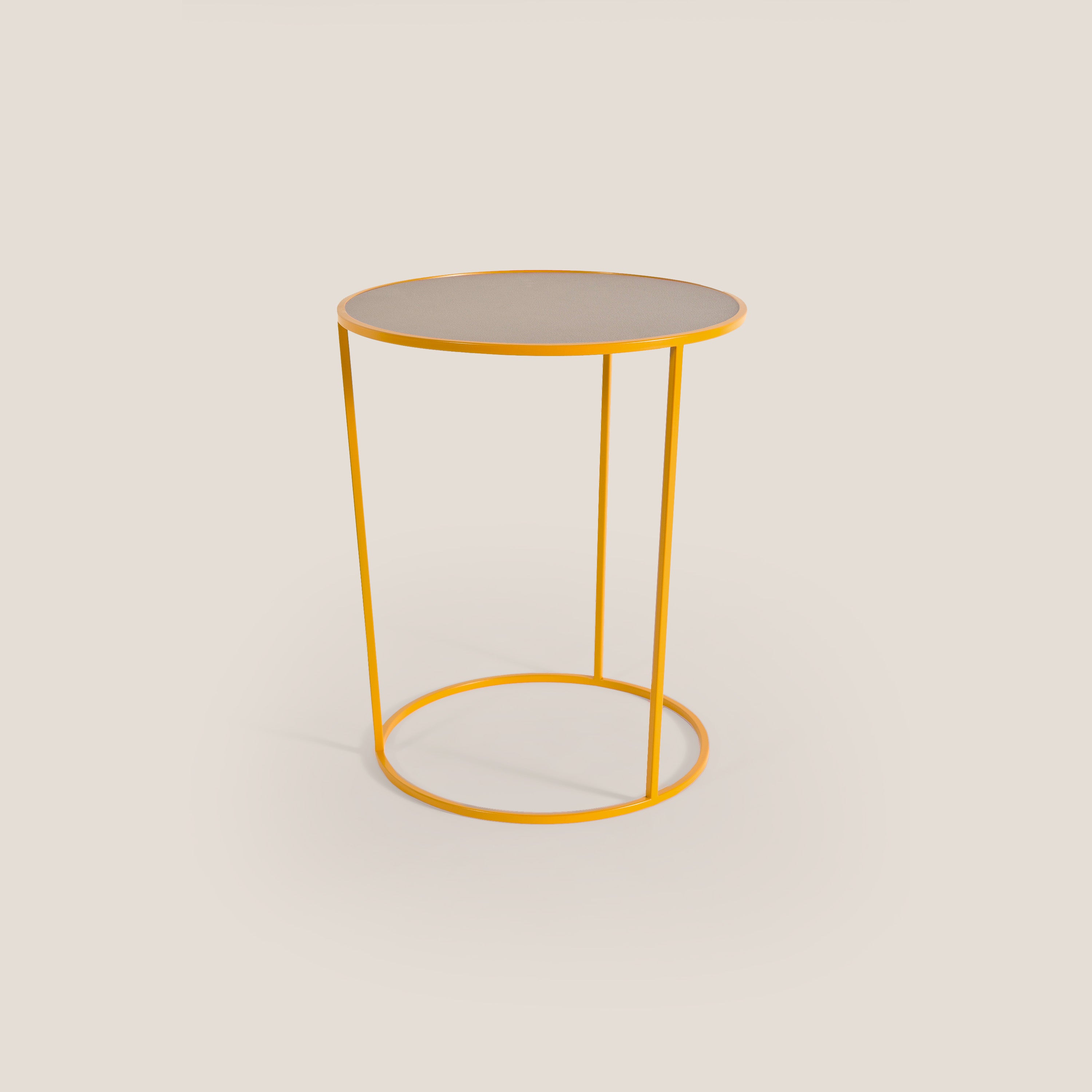 Costance tavolino rotondo da salotto con piano in pelle fiore melaminico - divani.store