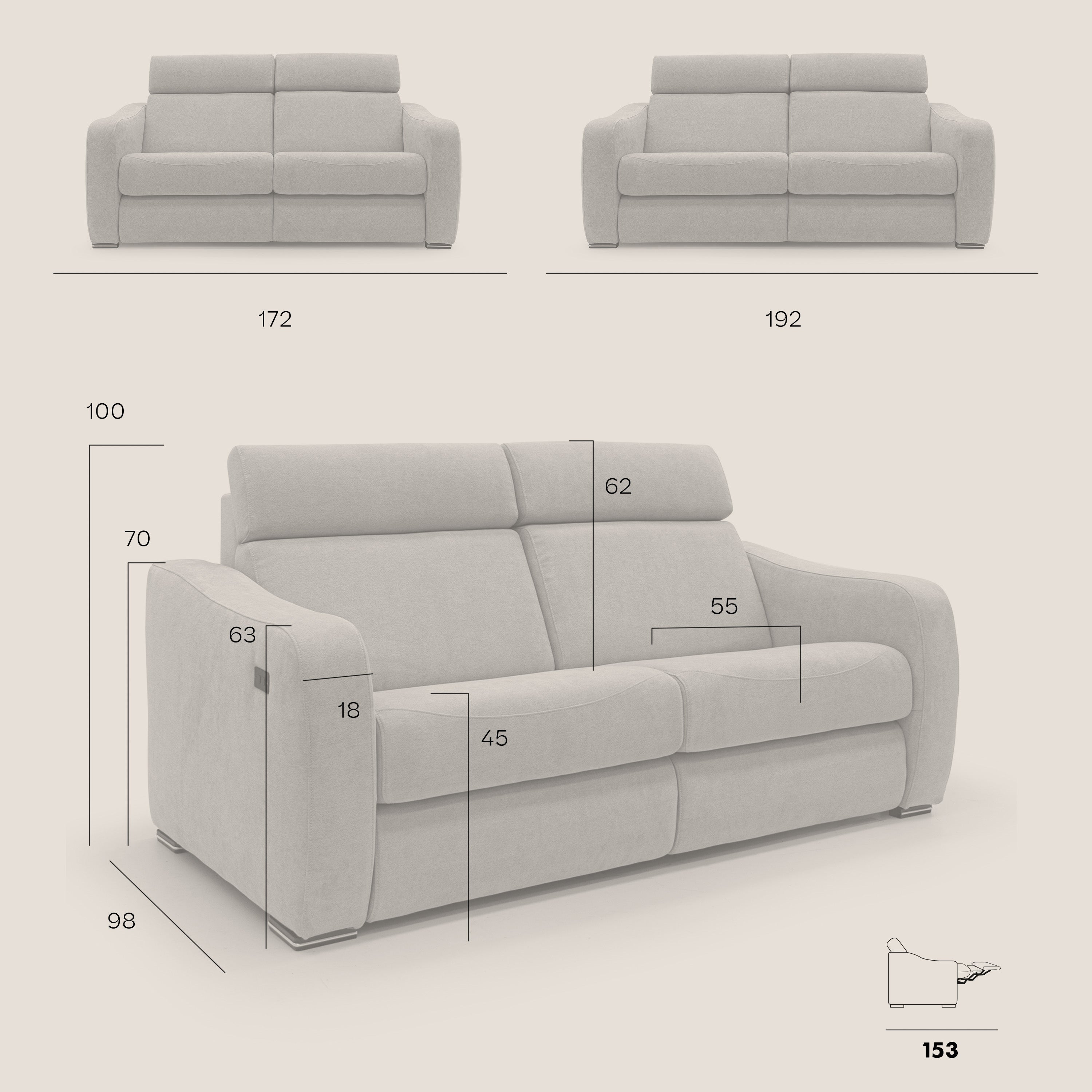 Gummy Divano con meccanismo relax elettrico grigio - divani.store