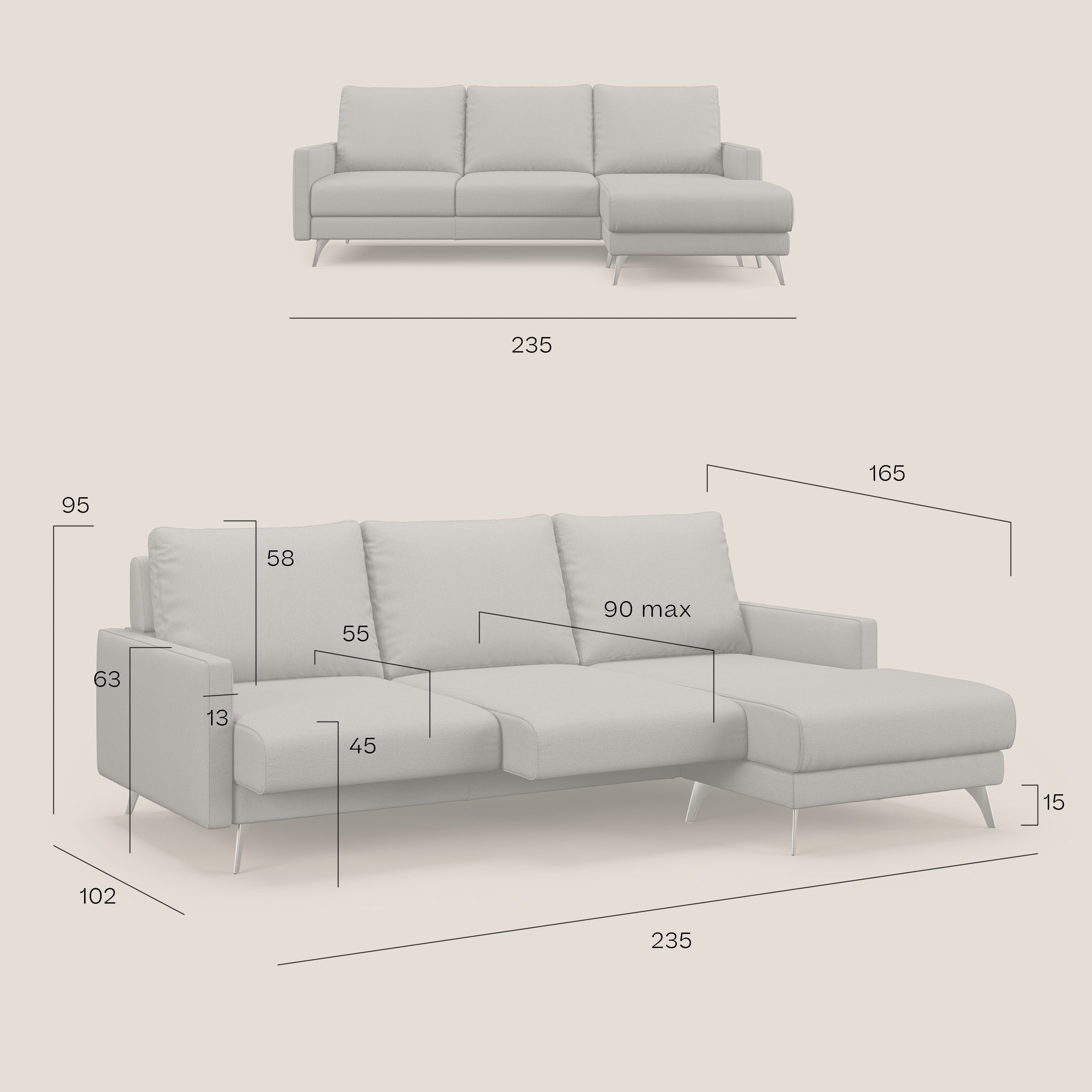 Klimt Divano angolare con sedute scorrevoli in tessuto morbido smacchiabile T05 marrone - divani.store