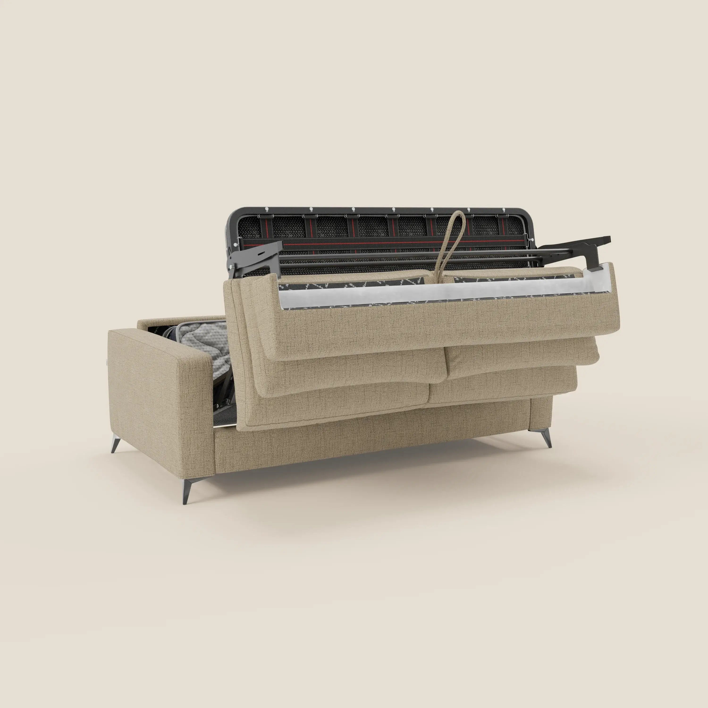 Alaya canapé convertible avec coussins de dossier douillet en tissu imperméable T03 beige