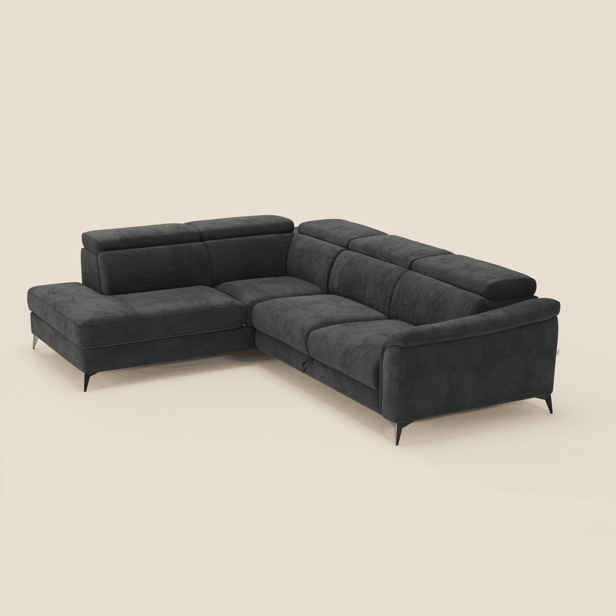 Arcos Canapé d'angle - pieds hauts et têtières inclinables en microfibre imperméable T11 noir