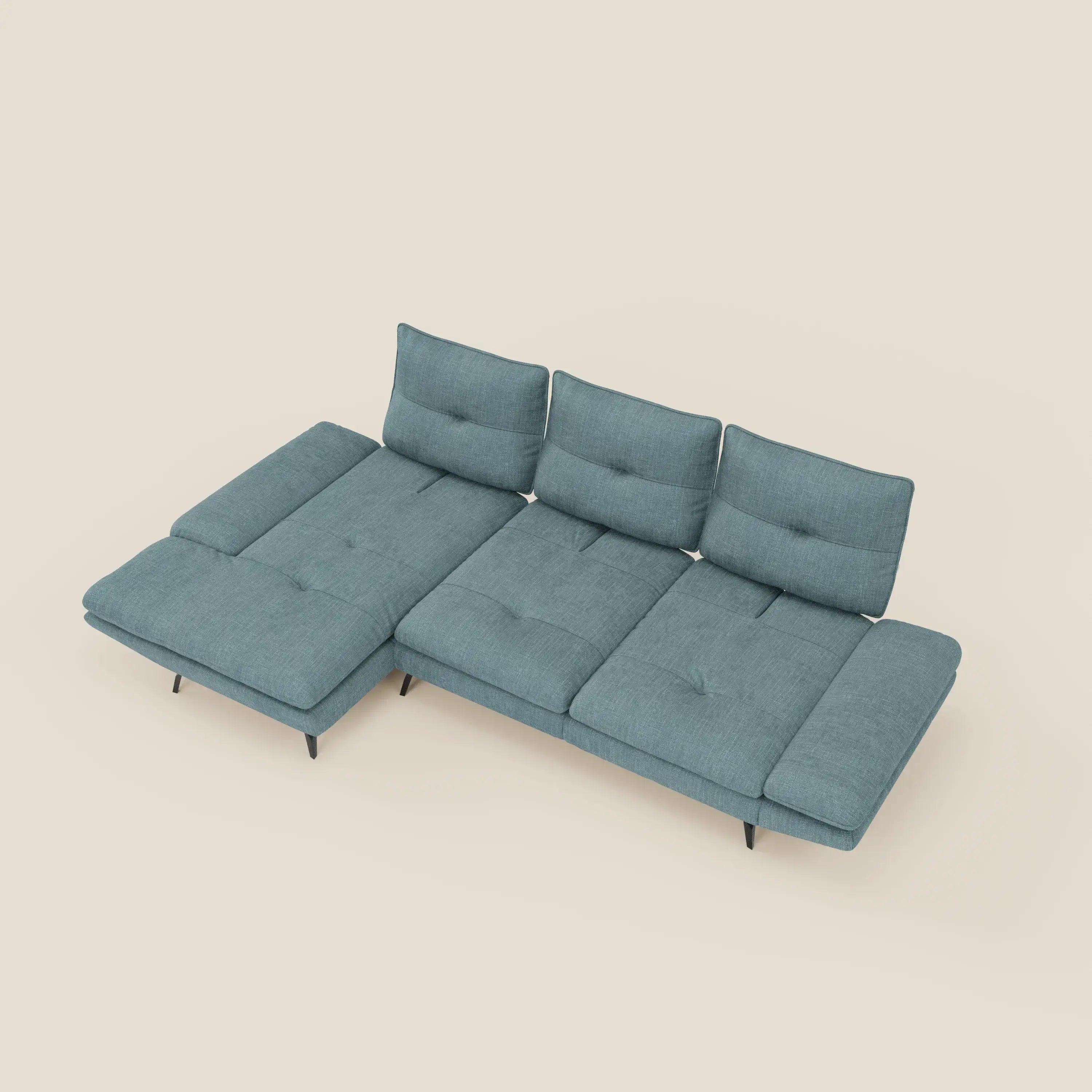 Ardex Canapé avec méridienne - dossiers coulissants et accoudoirs réglables en élégant tissu imperméable T06 bleu ciel