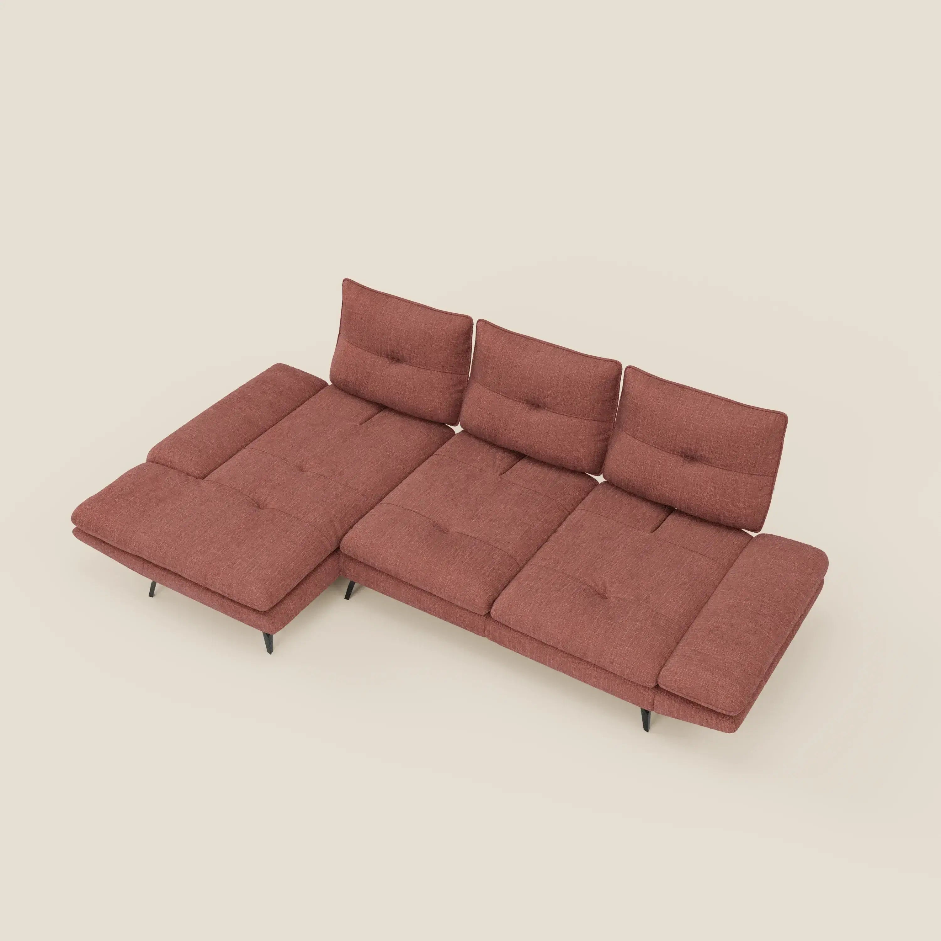 Ardex Canapé avec méridienne - dossiers coulissants et accoudoirs réglables en élégant tissu imperméable T06 corail