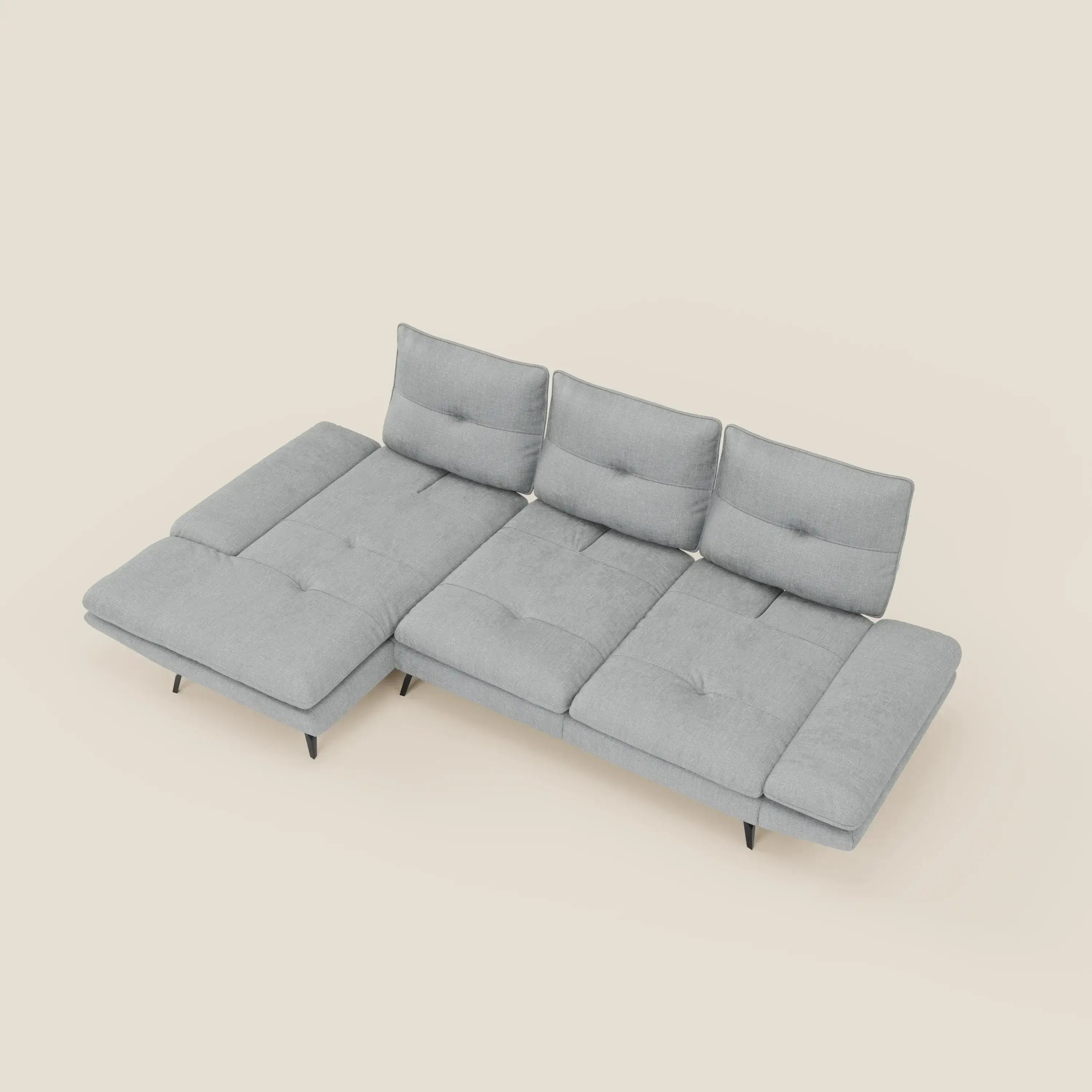 Ardex Canapé avec méridienne - dossiers coulissants et accoudoirs réglables en élégant tissu imperméable T06 bleu glacier