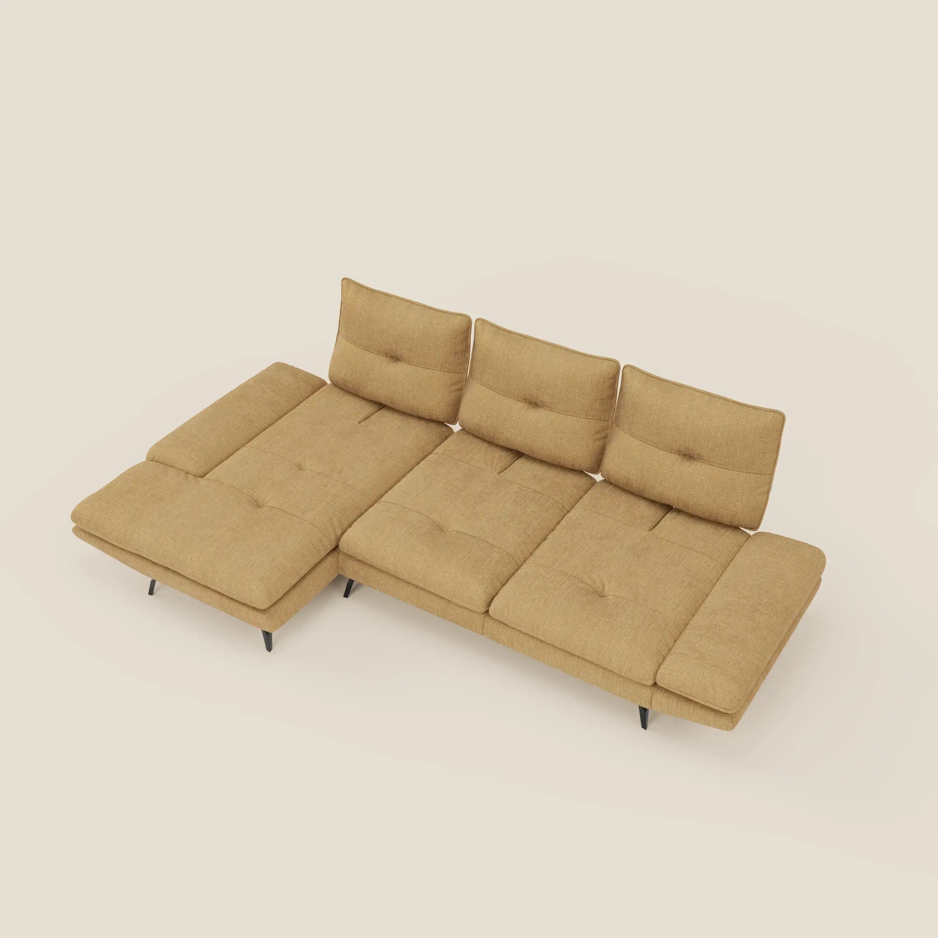 Ardex Canapé avec méridienne - dossiers coulissants et accoudoirs réglables en élégant tissu imperméable T06 jaune