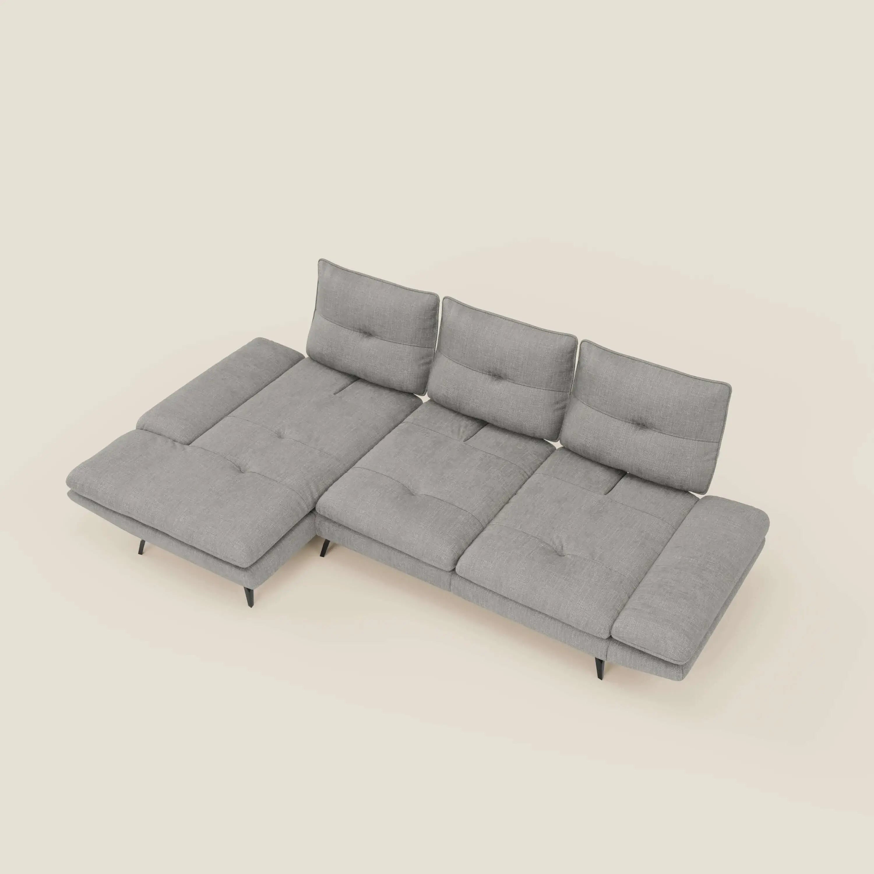 Ardex Canapé avec méridienne - dossiers coulissants et accoudoirs réglables en élégant tissu imperméable T06 gris