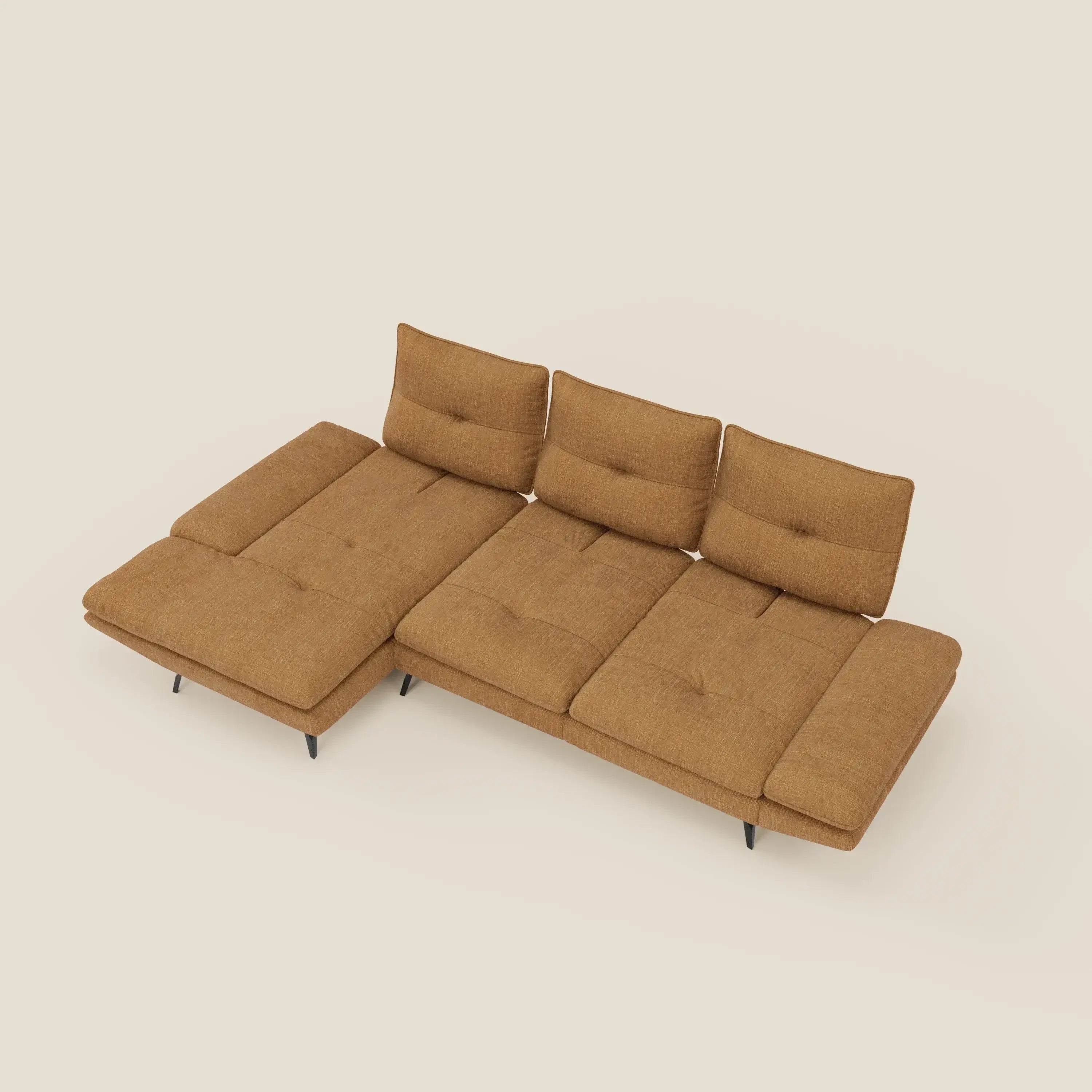 Ardex Canapé avec méridienne - dossiers coulissants et accoudoirs réglables en élégant tissu imperméable T06 ocre