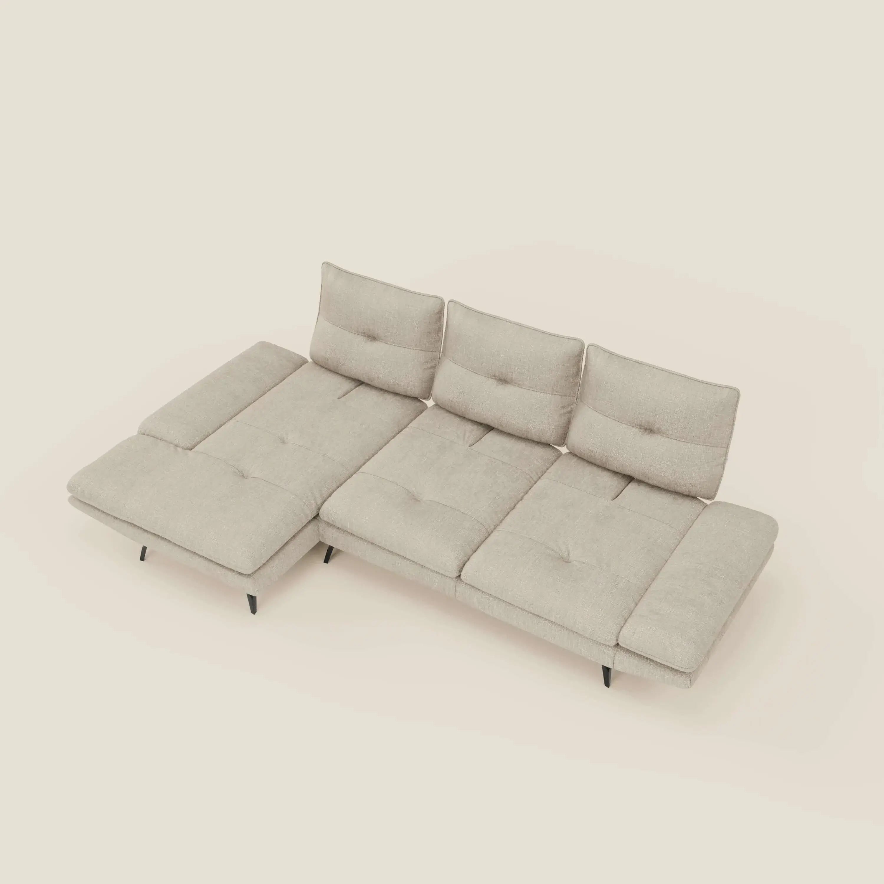 Ardex Canapé avec méridienne - dossiers coulissants et accoudoirs réglables en élégant tissu imperméable T06 crème