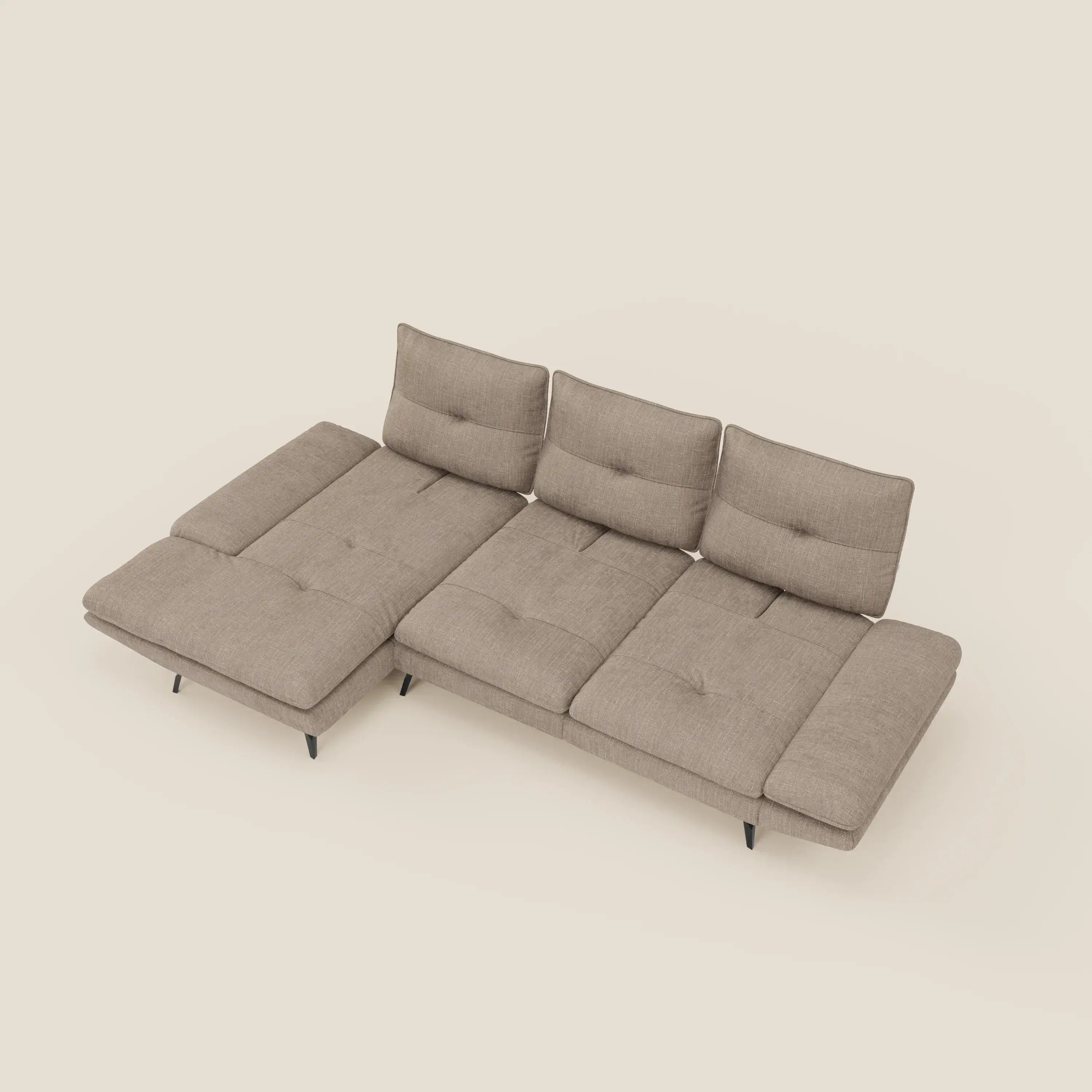 Ardex Canapé avec méridienne - dossiers coulissants et accoudoirs réglables en élégant tissu imperméable T06 taupe