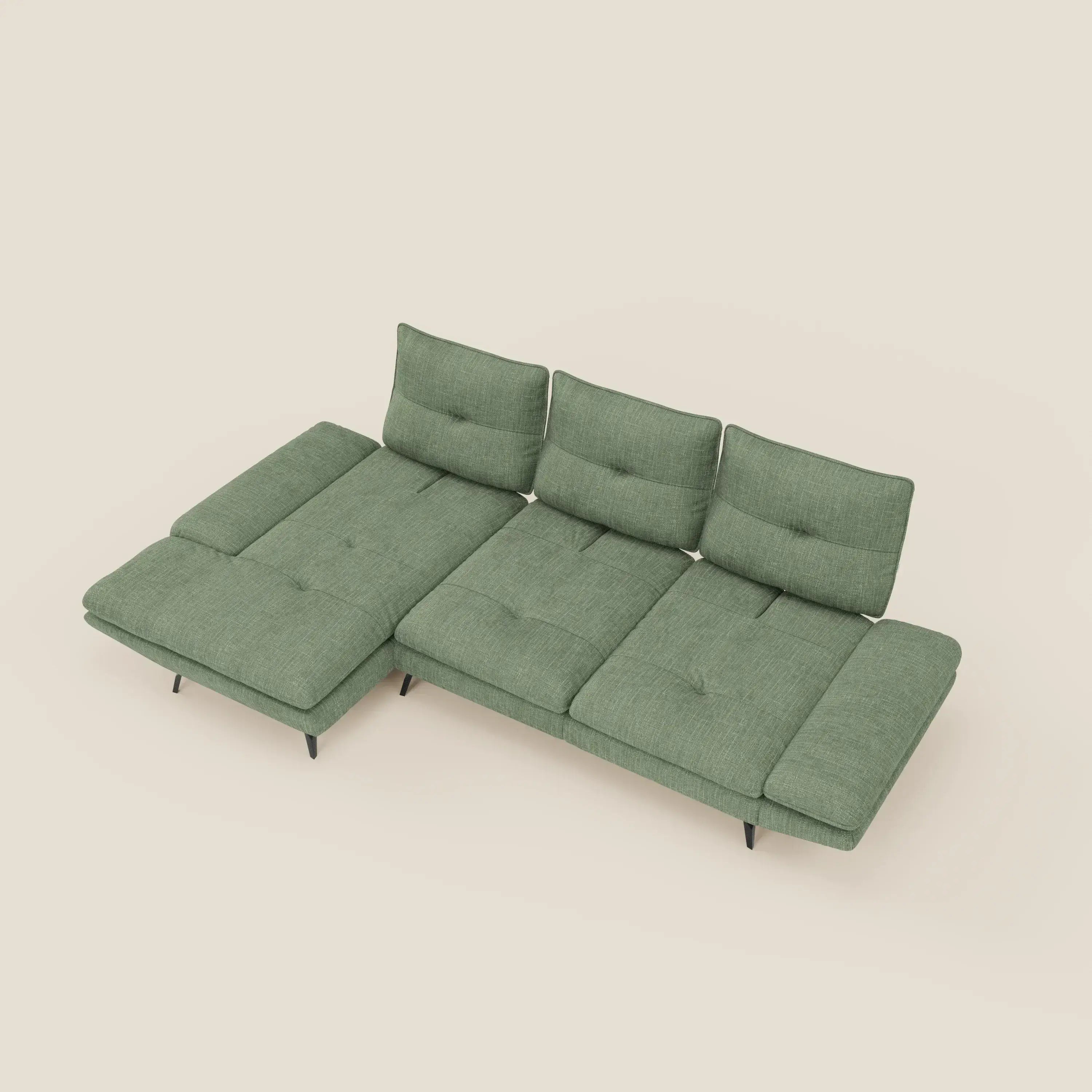 Ardex Canapé avec méridienne - dossiers coulissants et accoudoirs réglables en élégant tissu imperméable T06 vert