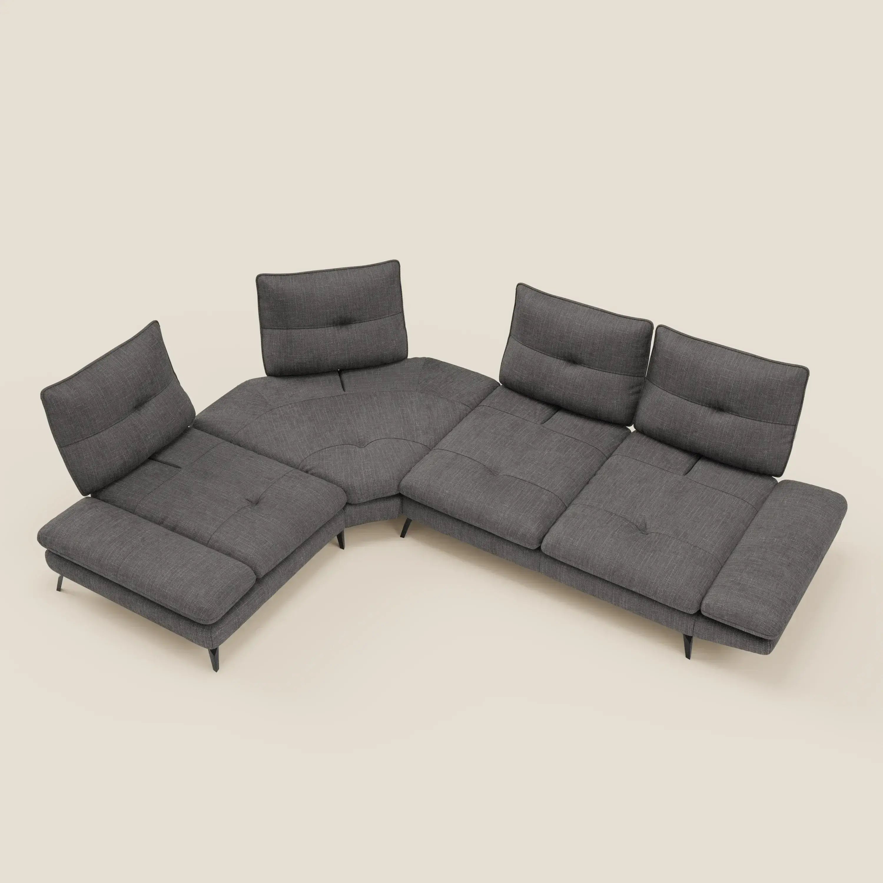 Ardex Canapé d'angle - dossiers coulissants et accoudoirs réglables en élégant tissu imperméable T06 anthracite