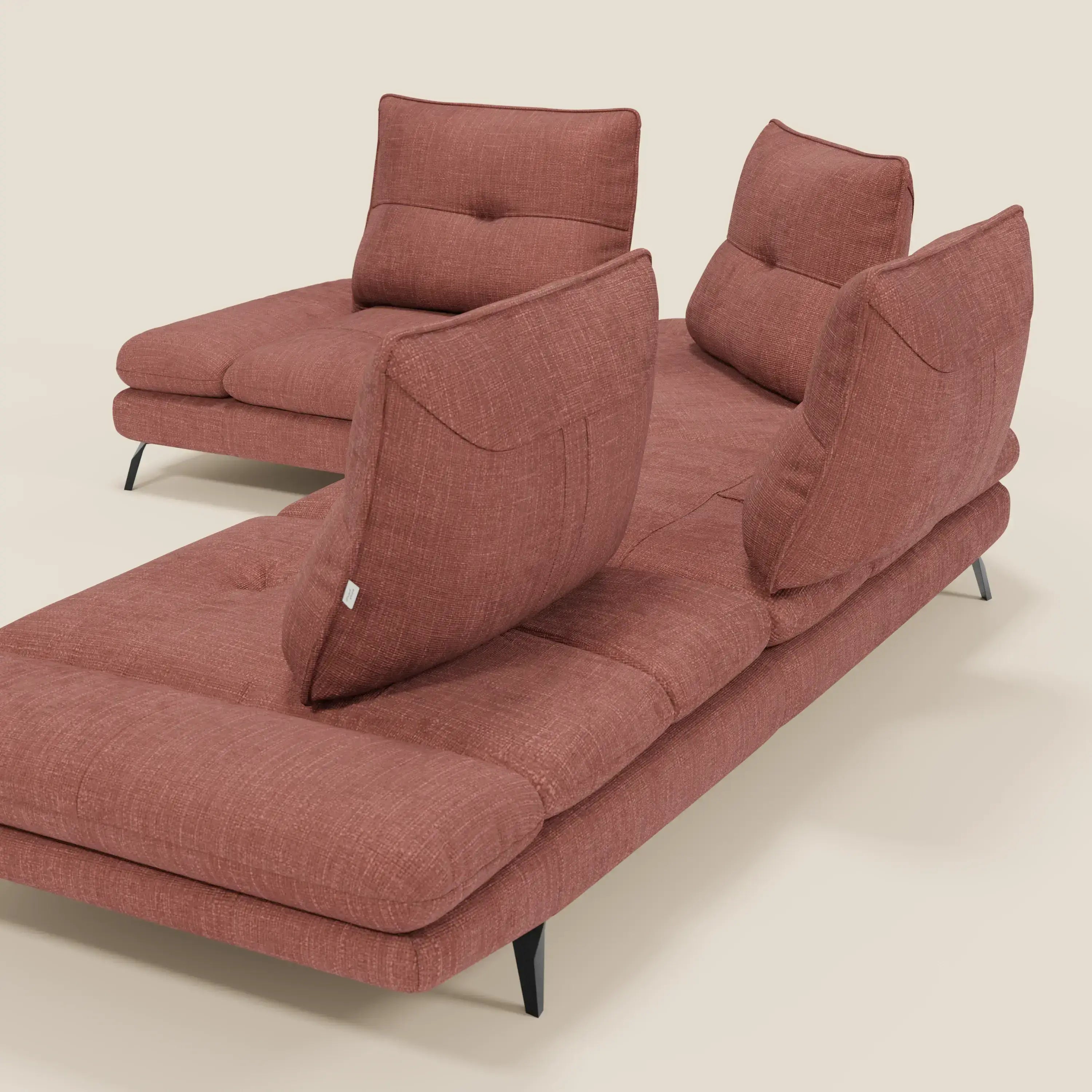 Ardex Canapé d'angle - dossiers coulissants et accoudoirs réglables en élégant tissu imperméable T06 corail