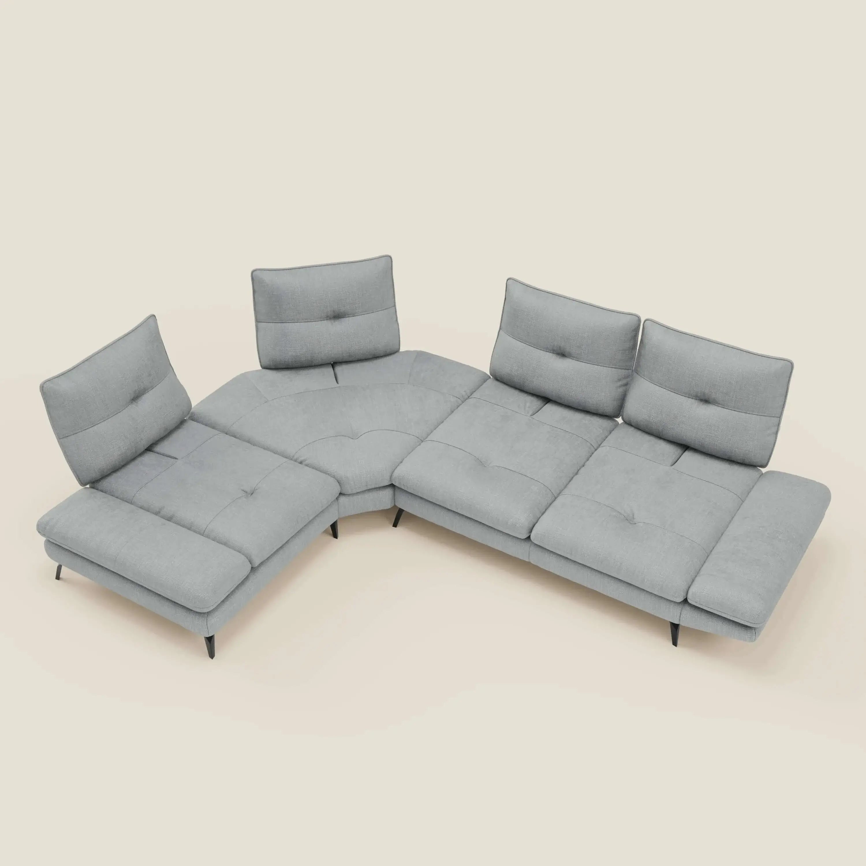 Ardex Canapé d'angle - dossiers coulissants et accoudoirs réglables en élégant tissu imperméable T06 bleu glacier