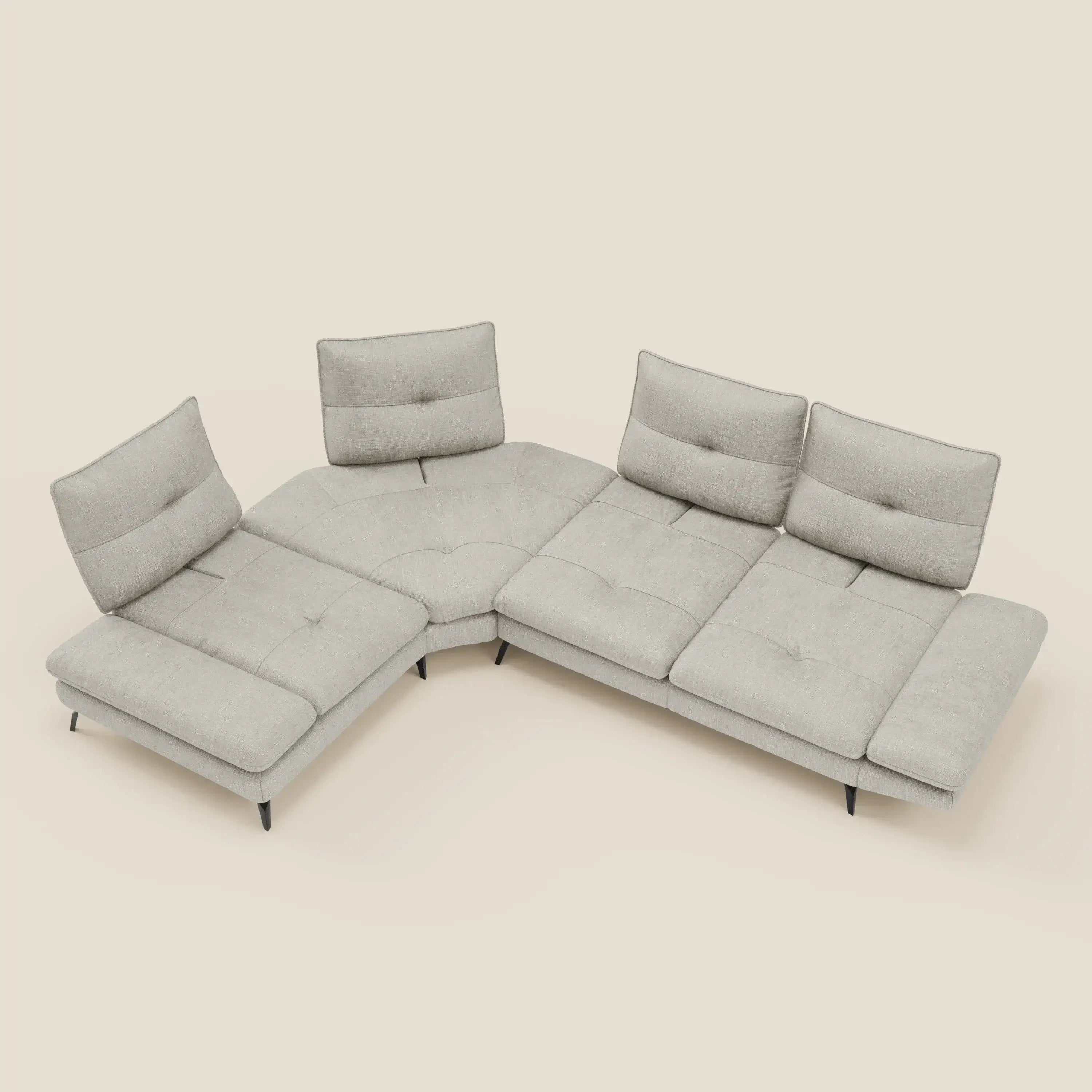 Ardex Canapé d'angle - dossiers coulissants et accoudoirs réglables en élégant tissu imperméable T06 gris clair