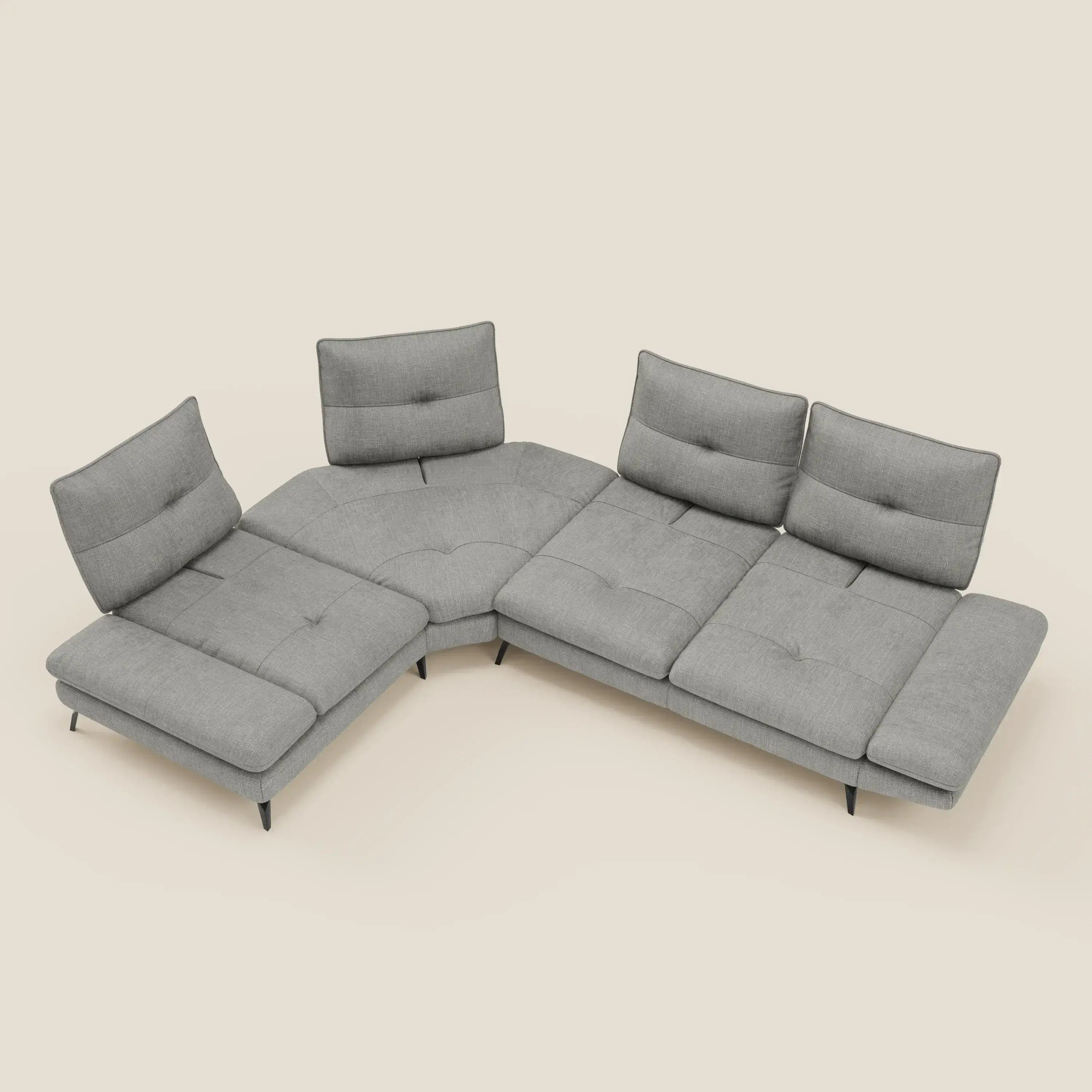 Ardex Canapé d'angle - dossiers coulissants et accoudoirs réglables en élégant tissu imperméable T06 gris