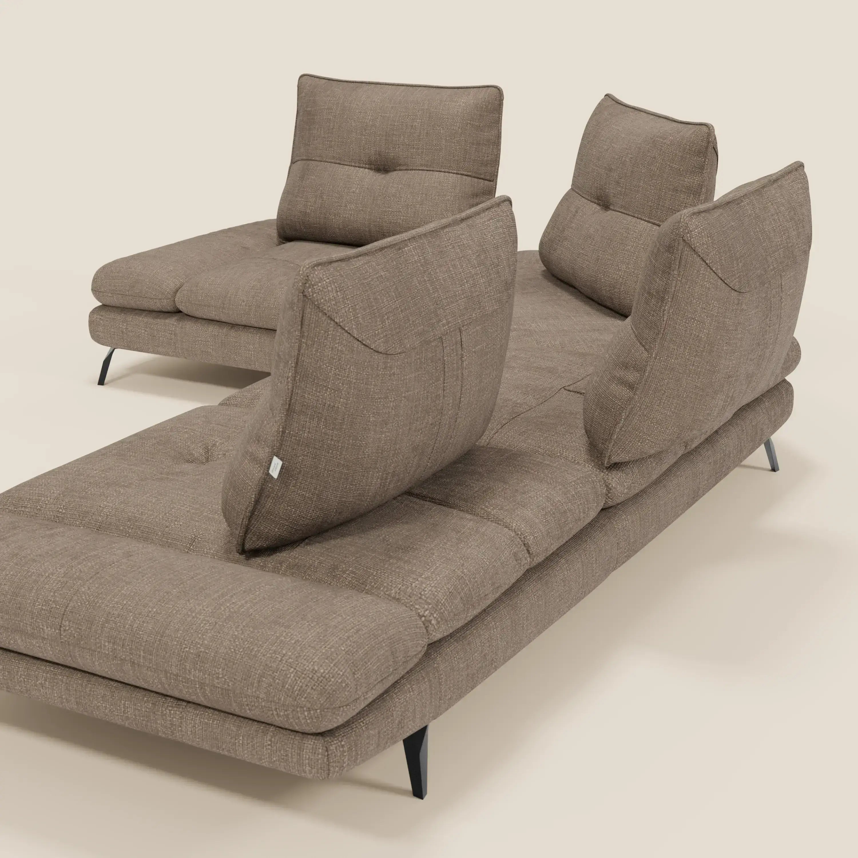 Ardex Canapé d'angle - dossiers coulissants et accoudoirs réglables en élégant tissu imperméable T06 marron