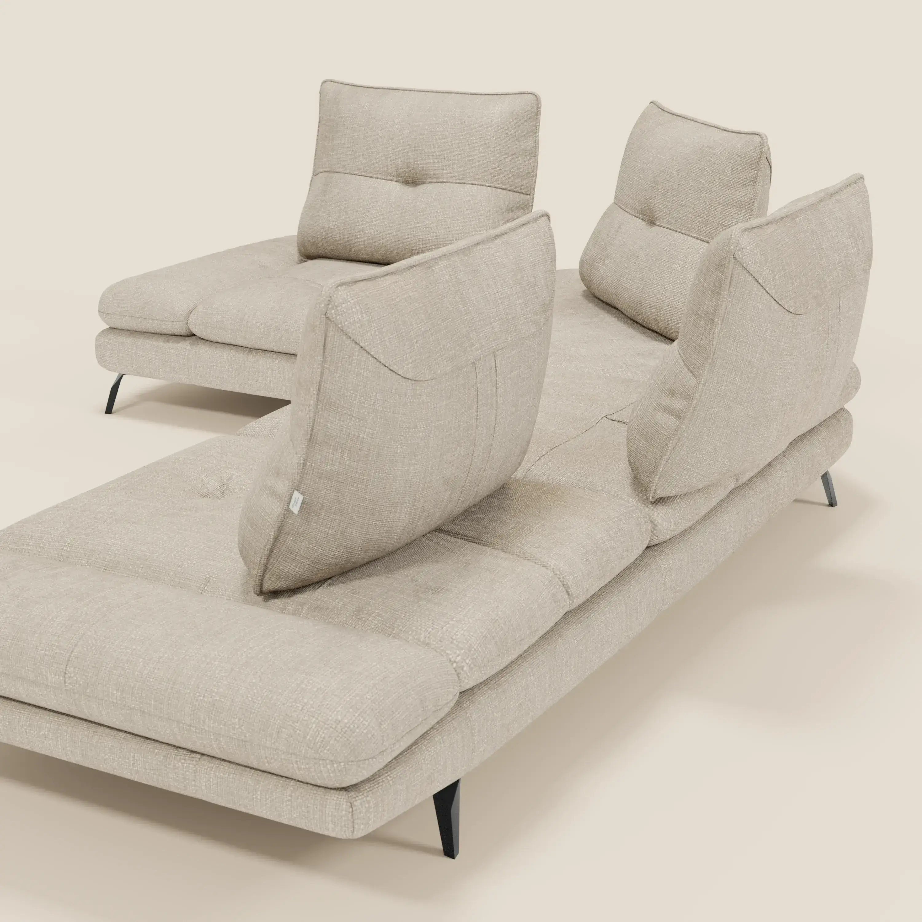 Ardex Canapé d'angle - dossiers coulissants et accoudoirs réglables en élégant tissu imperméable T06 crème