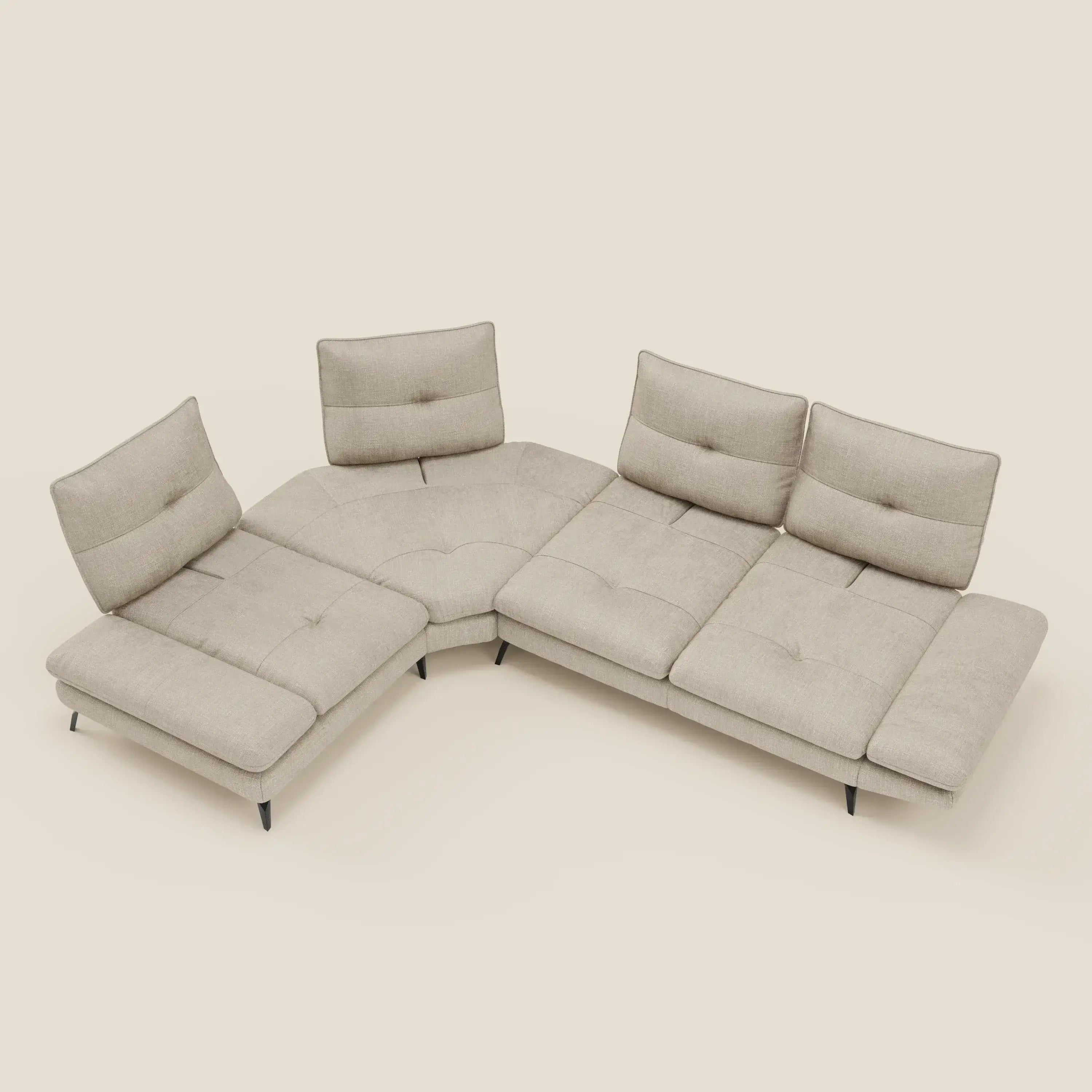 Ardex Canapé d'angle - dossiers coulissants et accoudoirs réglables en élégant tissu imperméable T06 crème