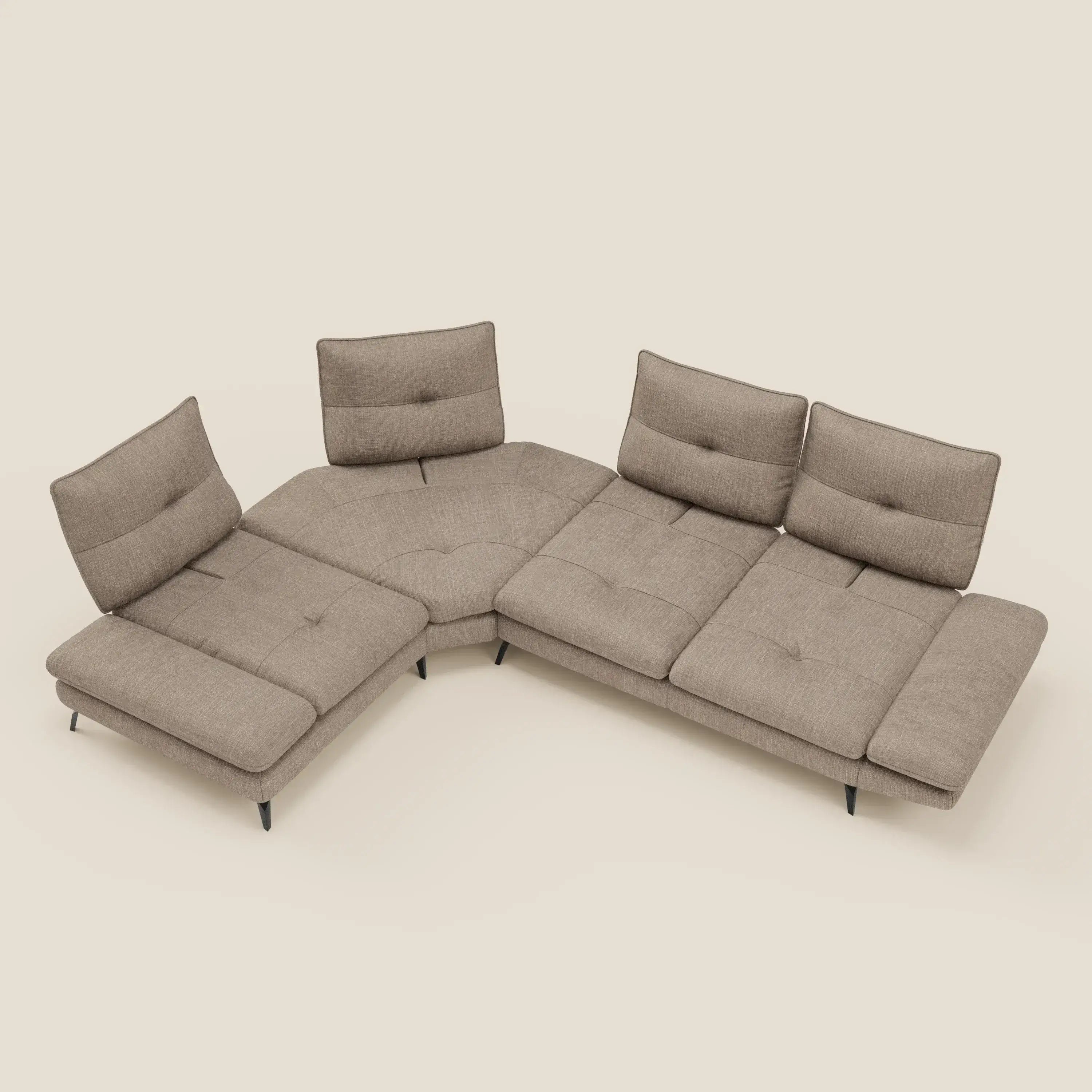 Ardex Canapé d'angle - dossiers coulissants et accoudoirs réglables en élégant tissu imperméable T06 taupe