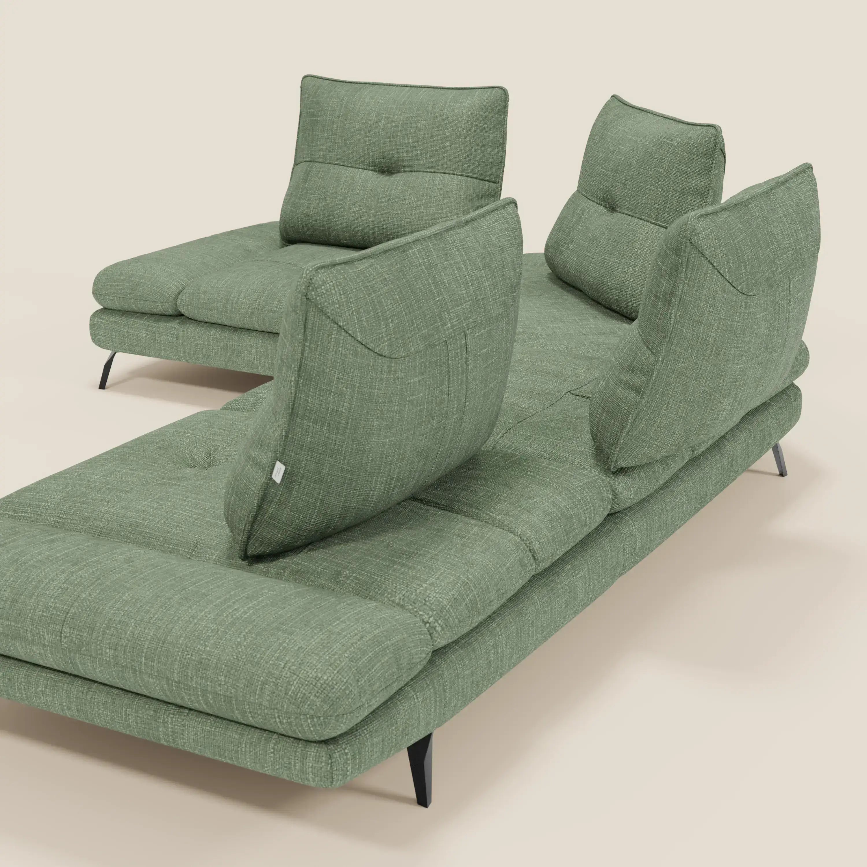 Ardex Canapé d'angle - dossiers coulissants et accoudoirs réglables en élégant tissu imperméable T06 vert