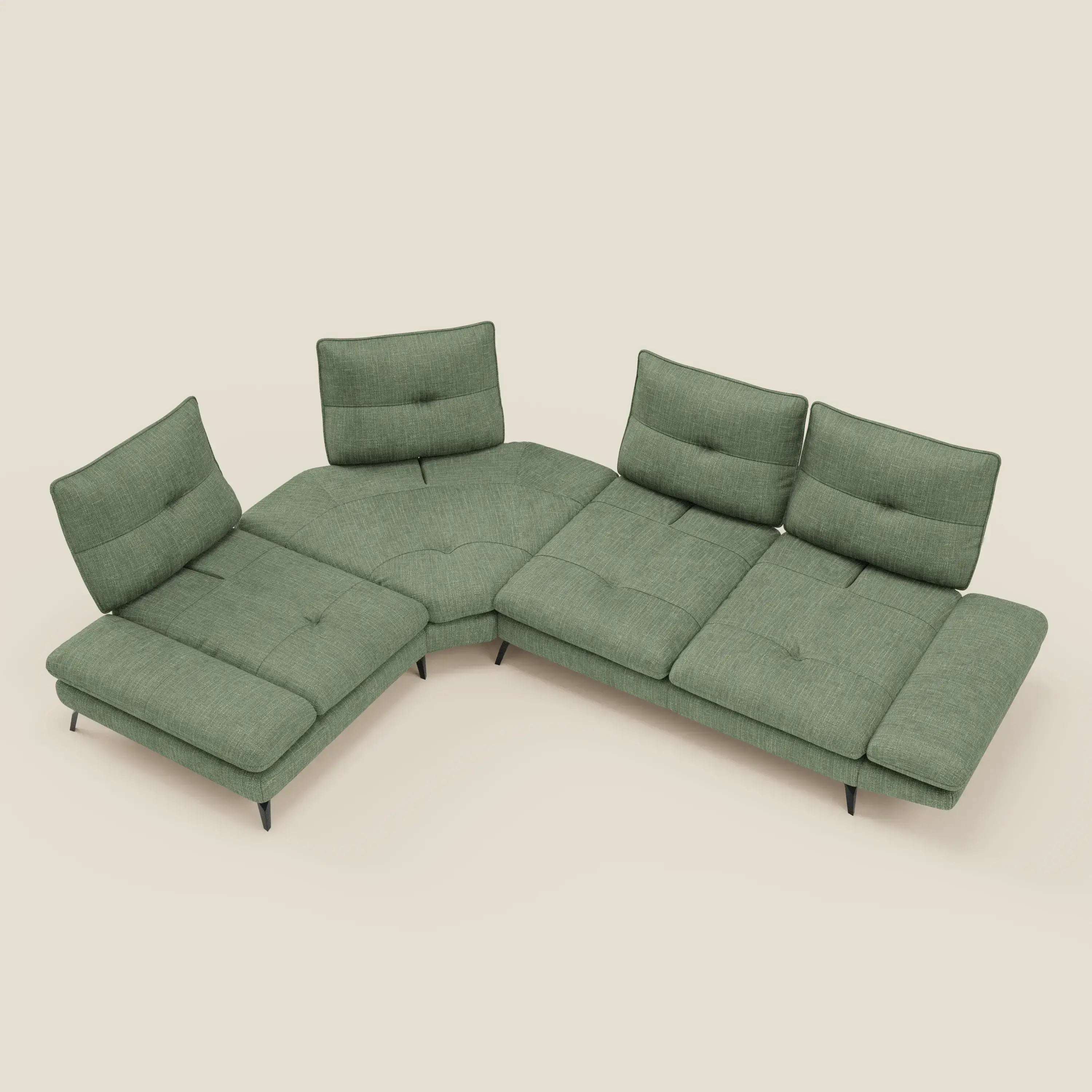 Ardex Canapé d'angle - dossiers coulissants et accoudoirs réglables en élégant tissu imperméable T06 vert