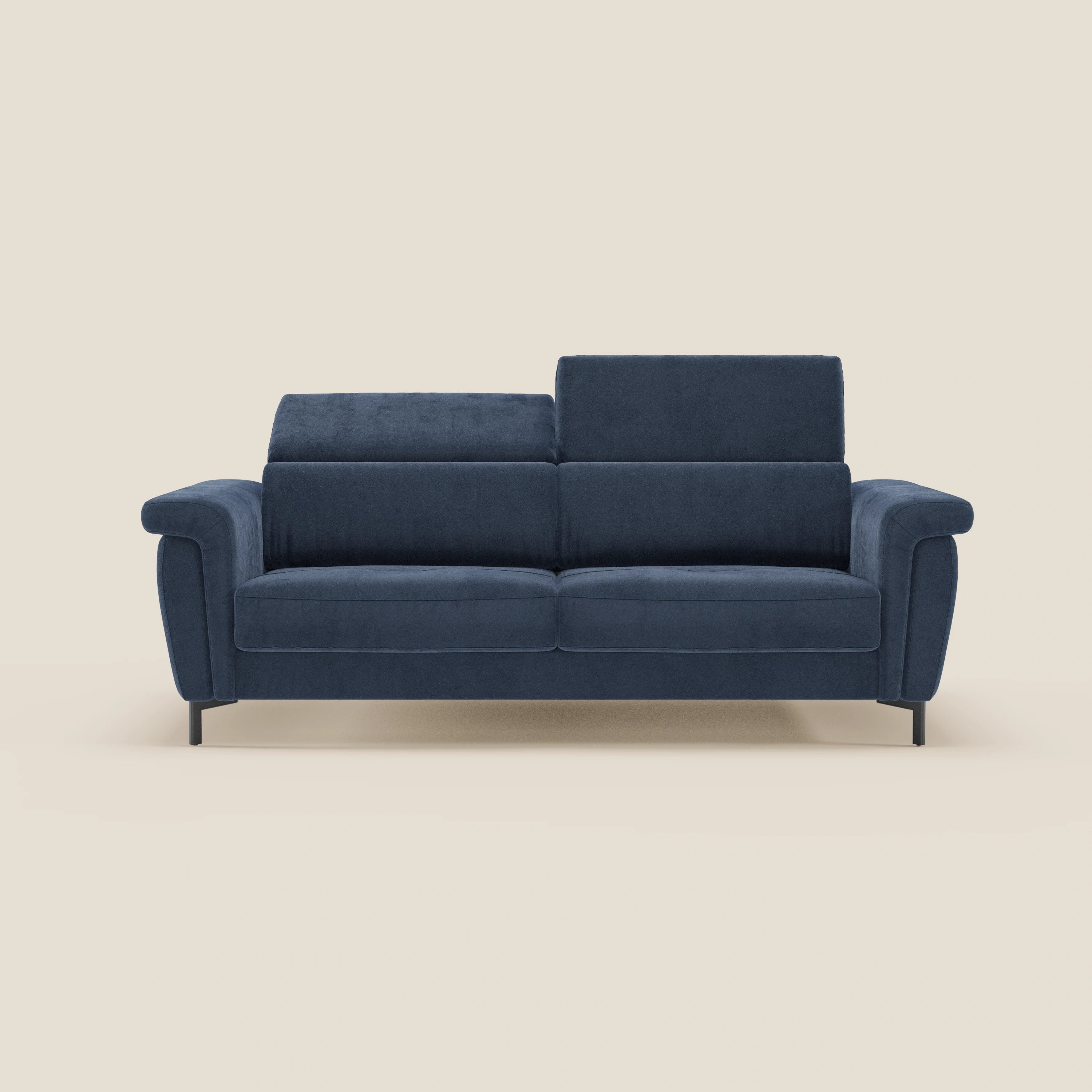 Capri divano letto di design con piedini alti - poggiatesta reclinabili in raffinato tessuto effetto velluto smacchiabile T30 - divani.store