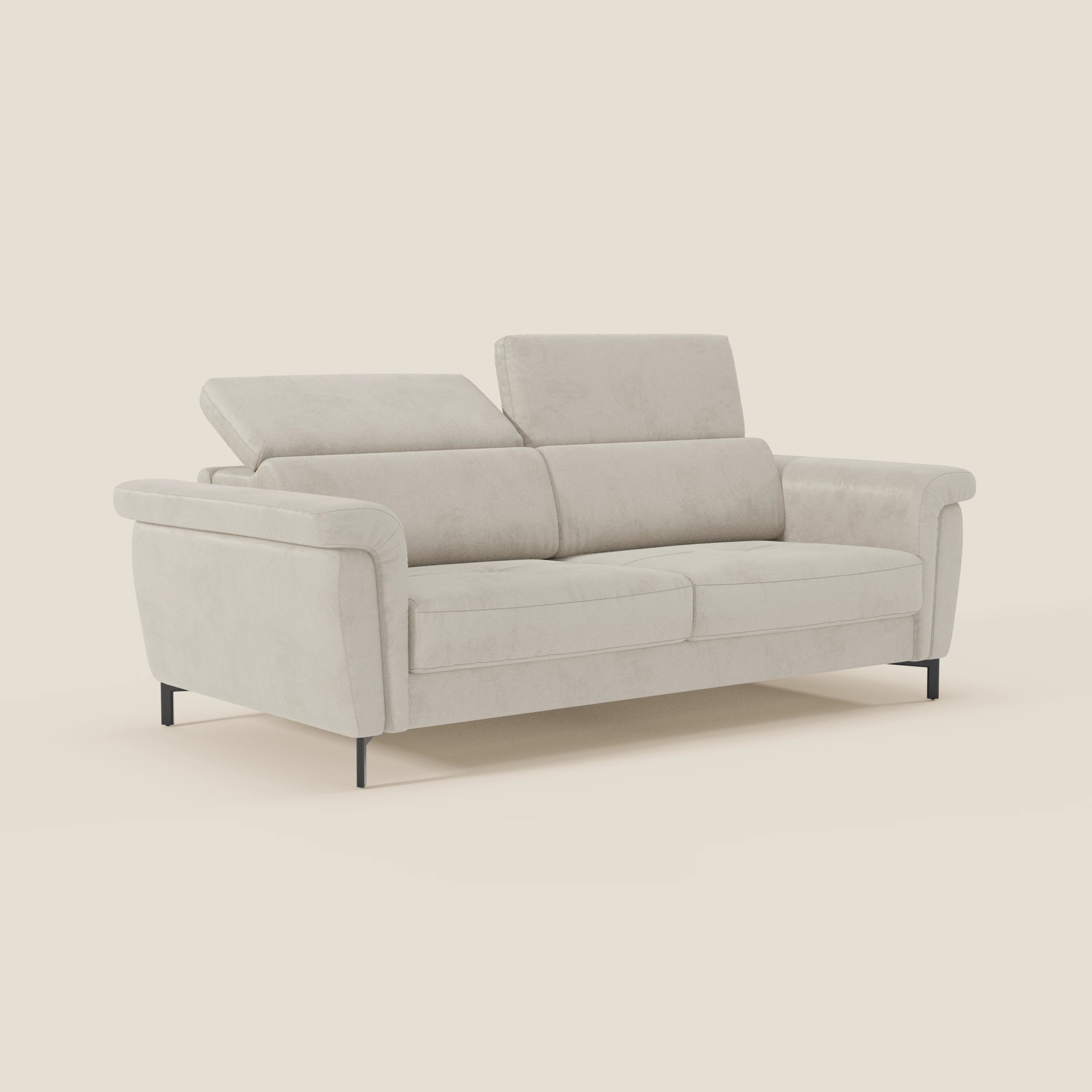 Capri divano letto di design con piedini alti - poggiatesta reclinabili in raffinato tessuto effetto velluto smacchiabile T30 - divani.store