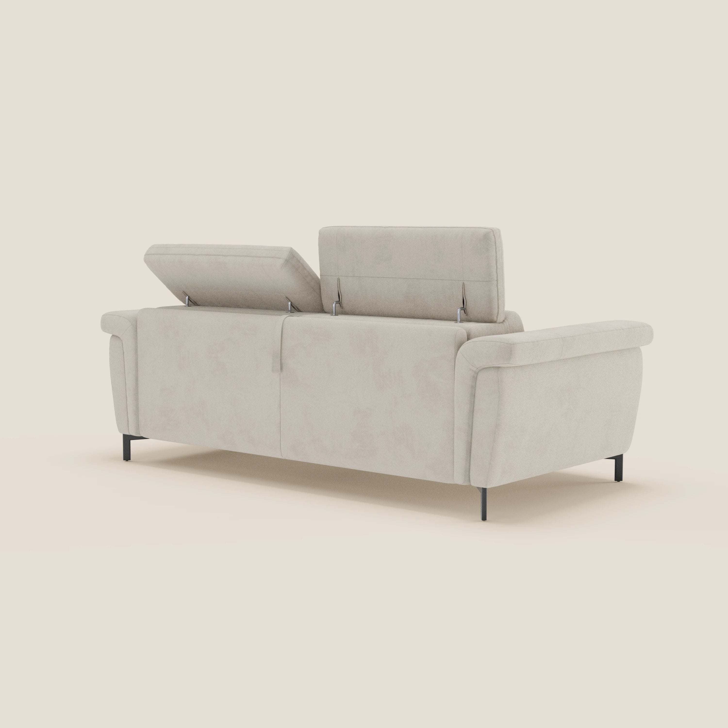 Capri divano letto di design con piedini alti - poggiatesta reclinabili in raffinato tessuto effetto velluto smacchiabile T30 - divani.store