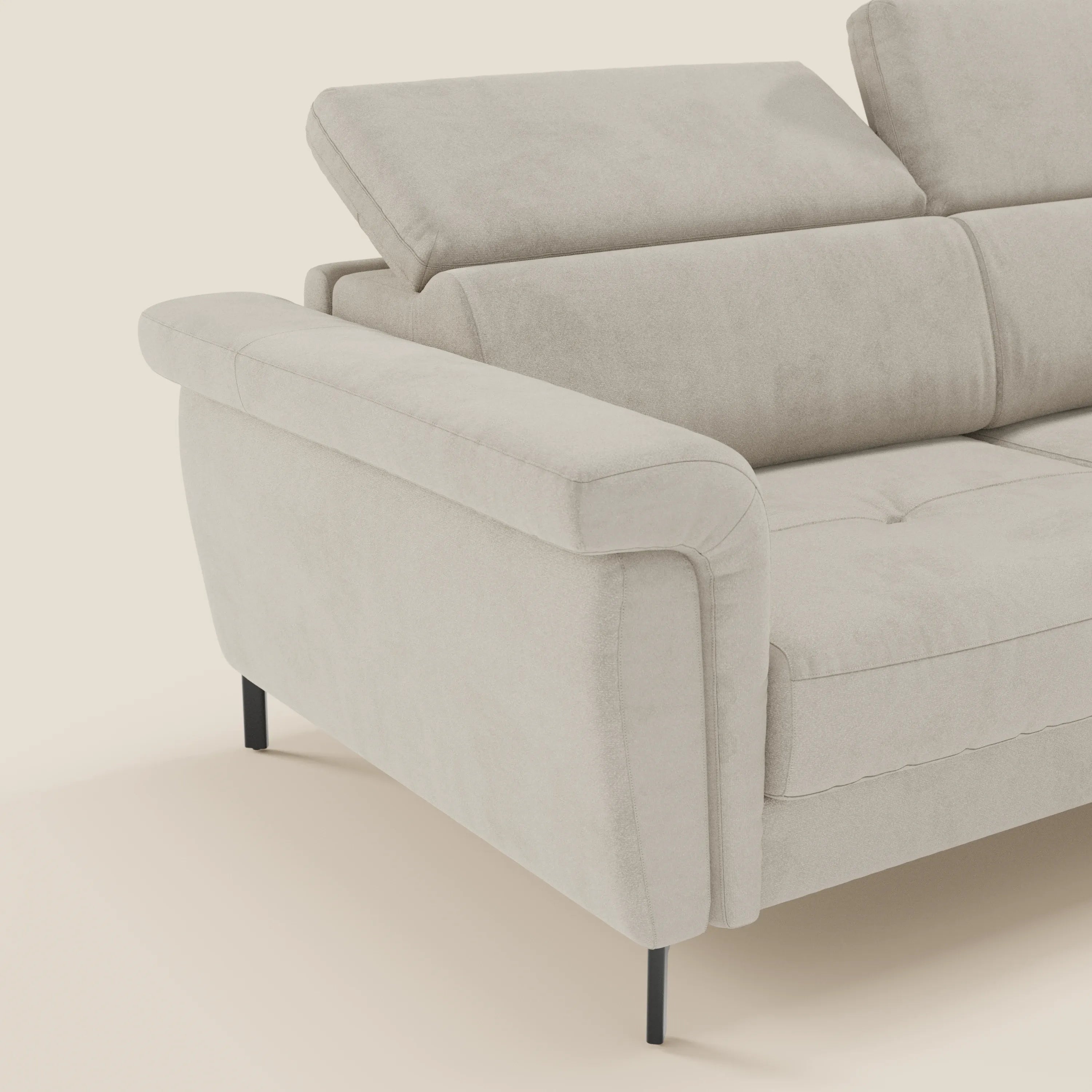 Capri divano letto di design con piedini alti - poggiatesta reclinabili in raffinato tessuto effetto velluto smacchiabile T30 - divani.store