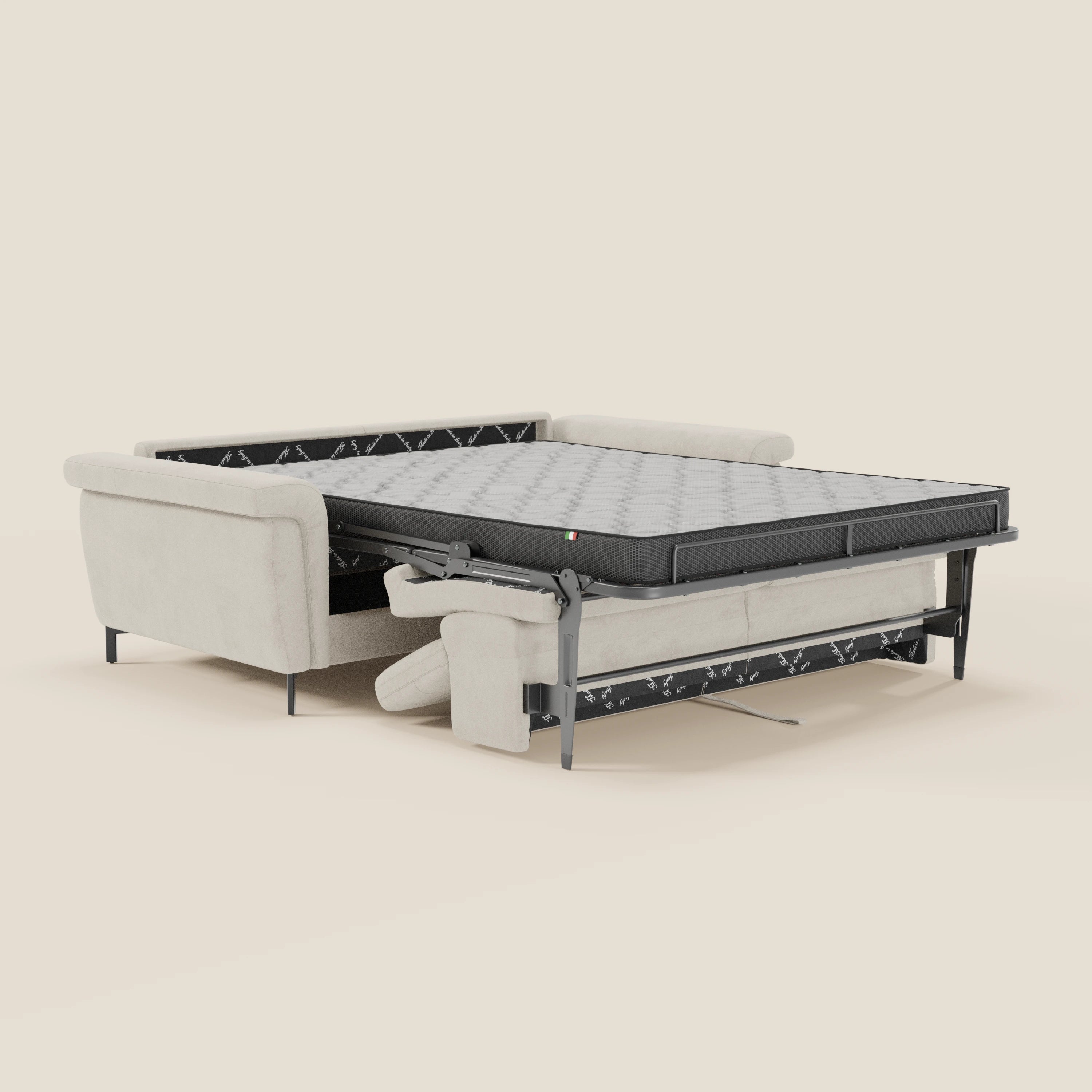 Capri divano letto di design con piedini alti - poggiatesta reclinabili in raffinato tessuto effetto velluto smacchiabile T30 - divani.store