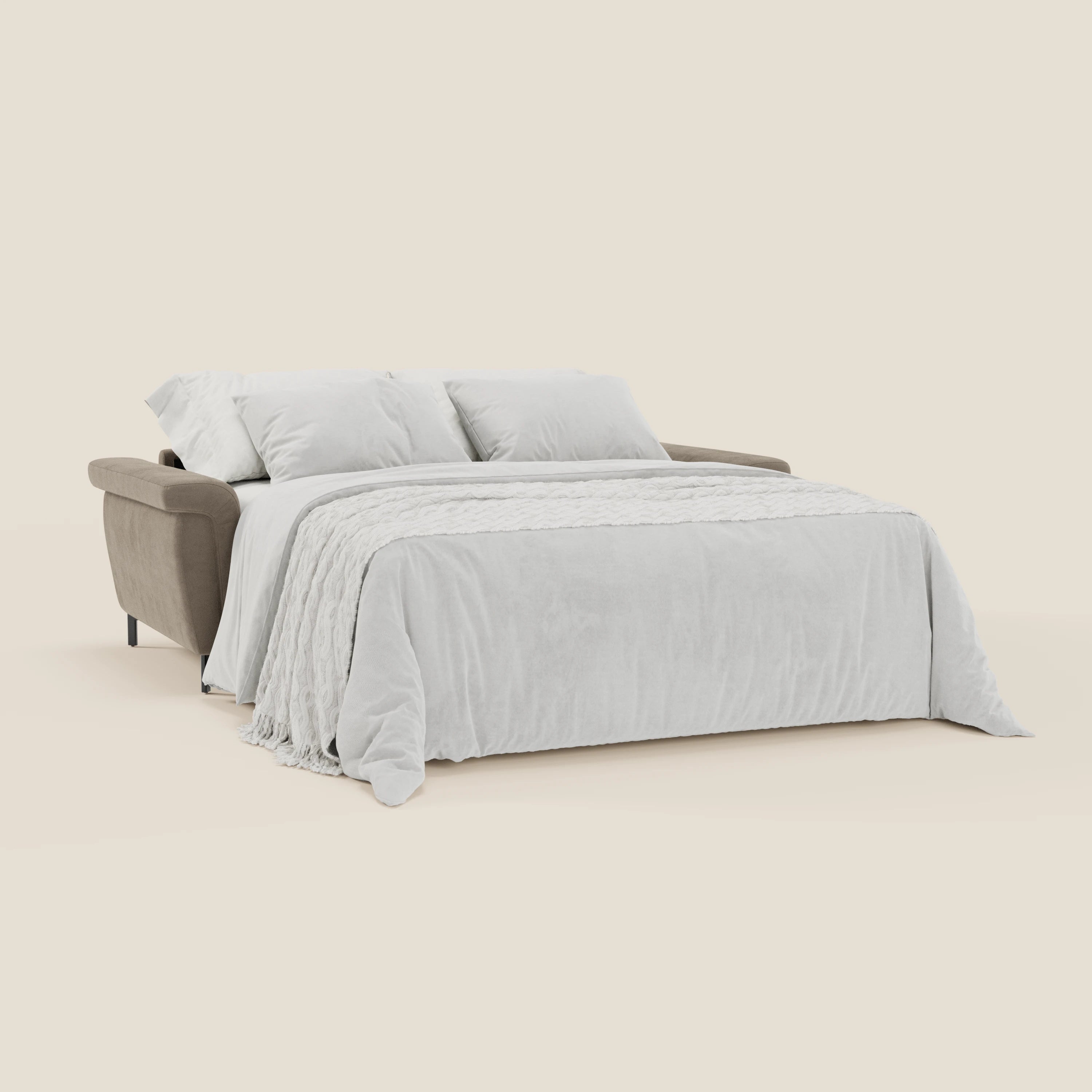 Capri divano letto di design con piedini alti - poggiatesta reclinabili in raffinato tessuto effetto velluto smacchiabile T30 - divani.store