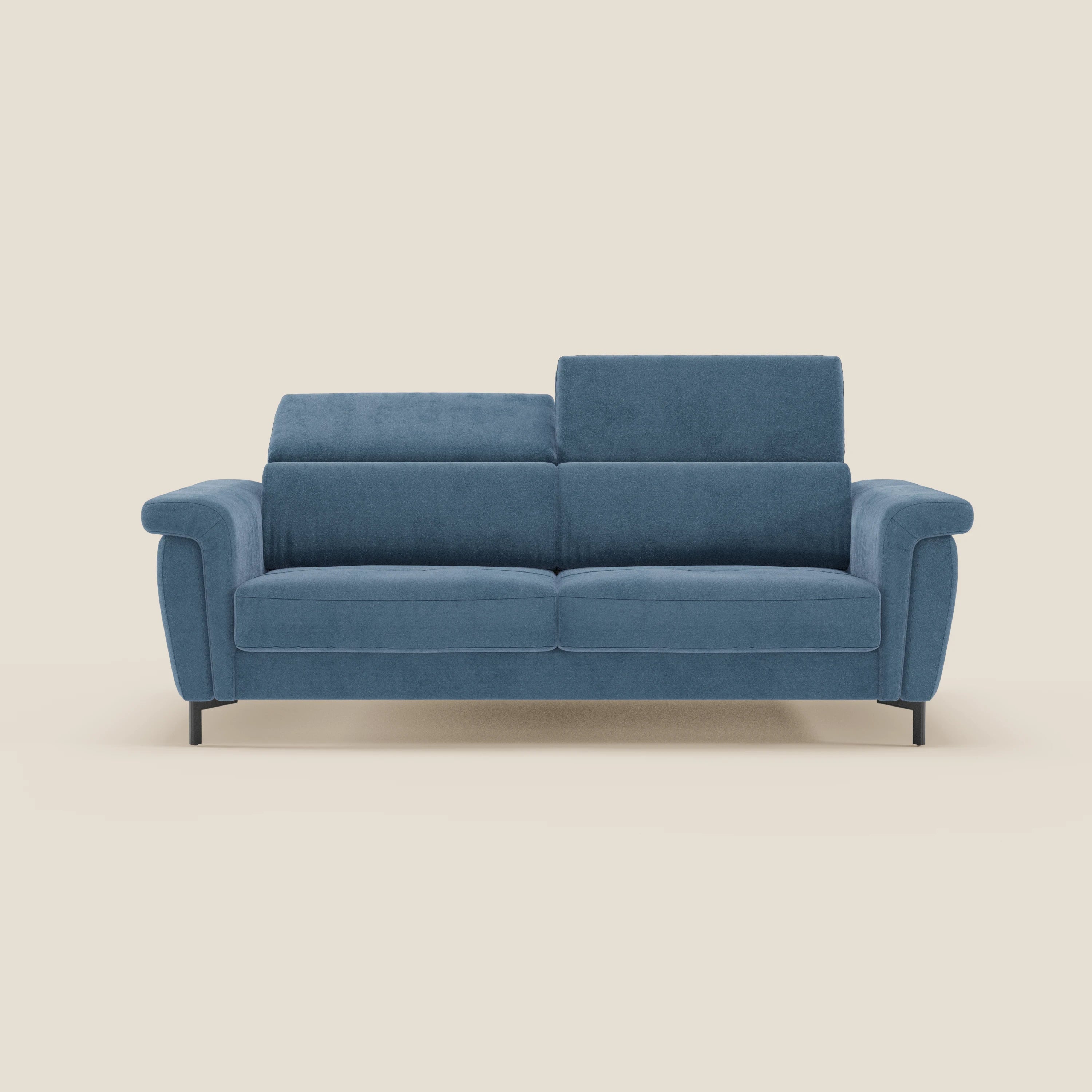 Capri divano letto di design con piedini alti - poggiatesta reclinabili in raffinato tessuto effetto velluto smacchiabile T30 - divani.store