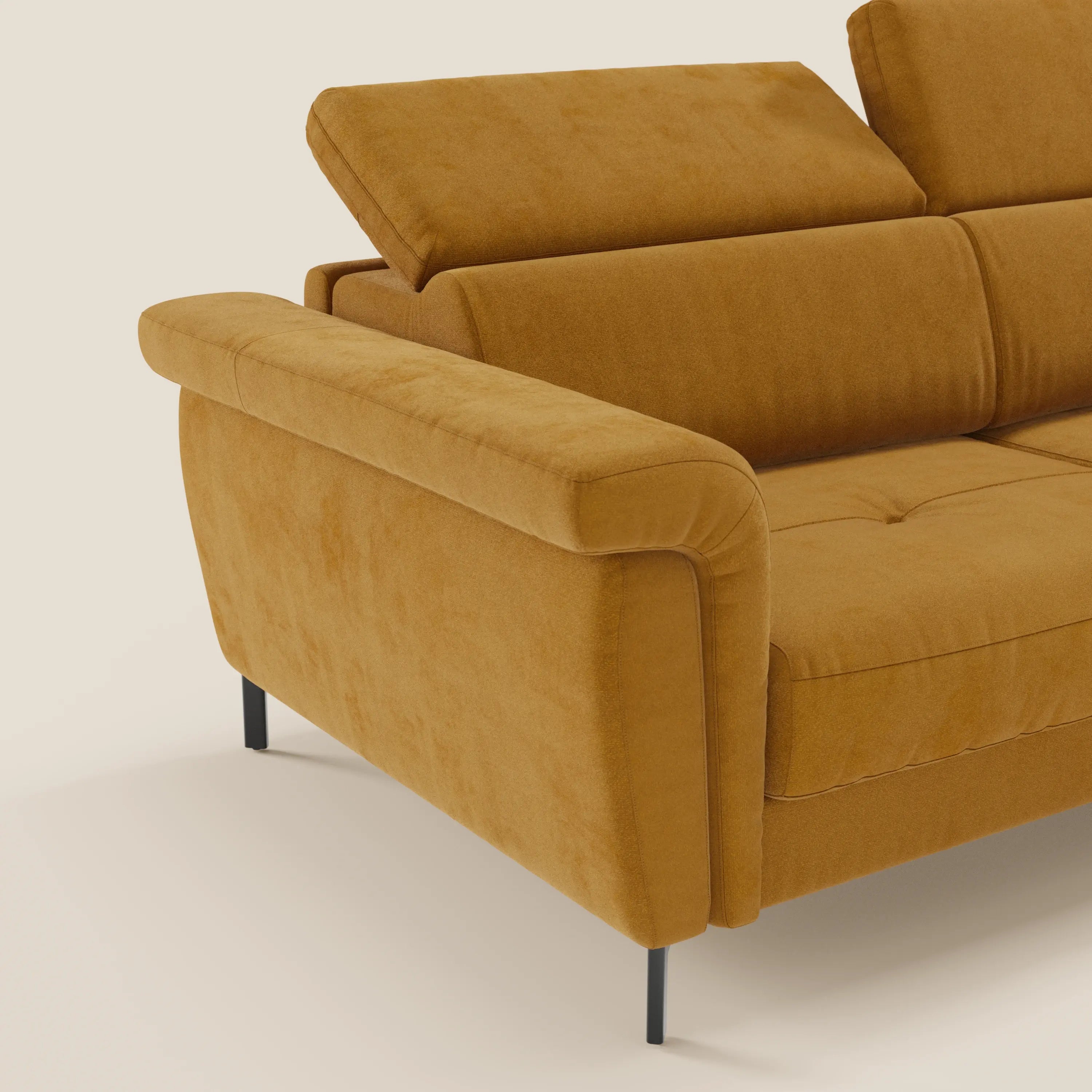 Capri divano letto di design con piedini alti - poggiatesta reclinabili in raffinato tessuto effetto velluto smacchiabile T30 - divani.store