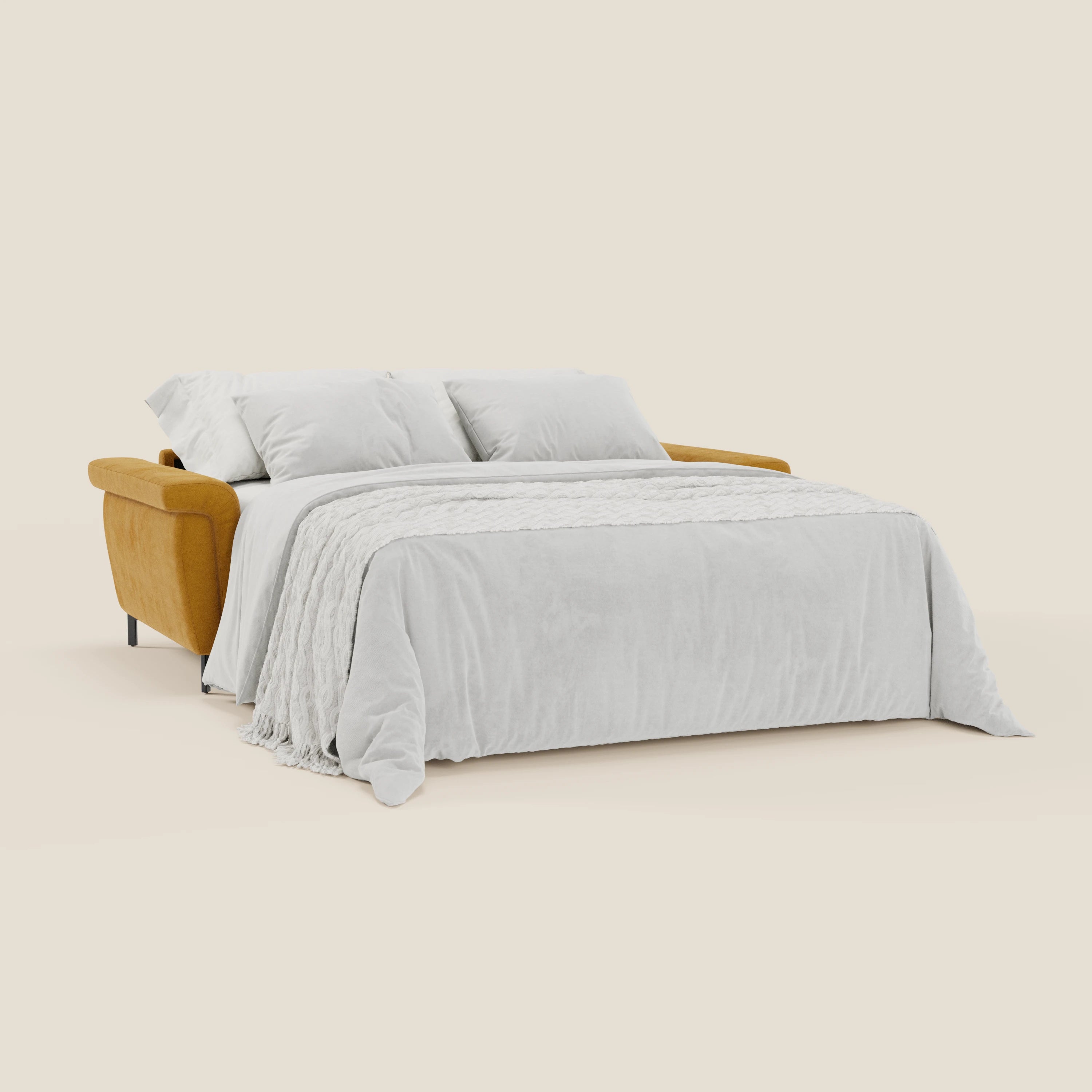 Capri divano letto di design con piedini alti - poggiatesta reclinabili in raffinato tessuto effetto velluto smacchiabile T30 - divani.store