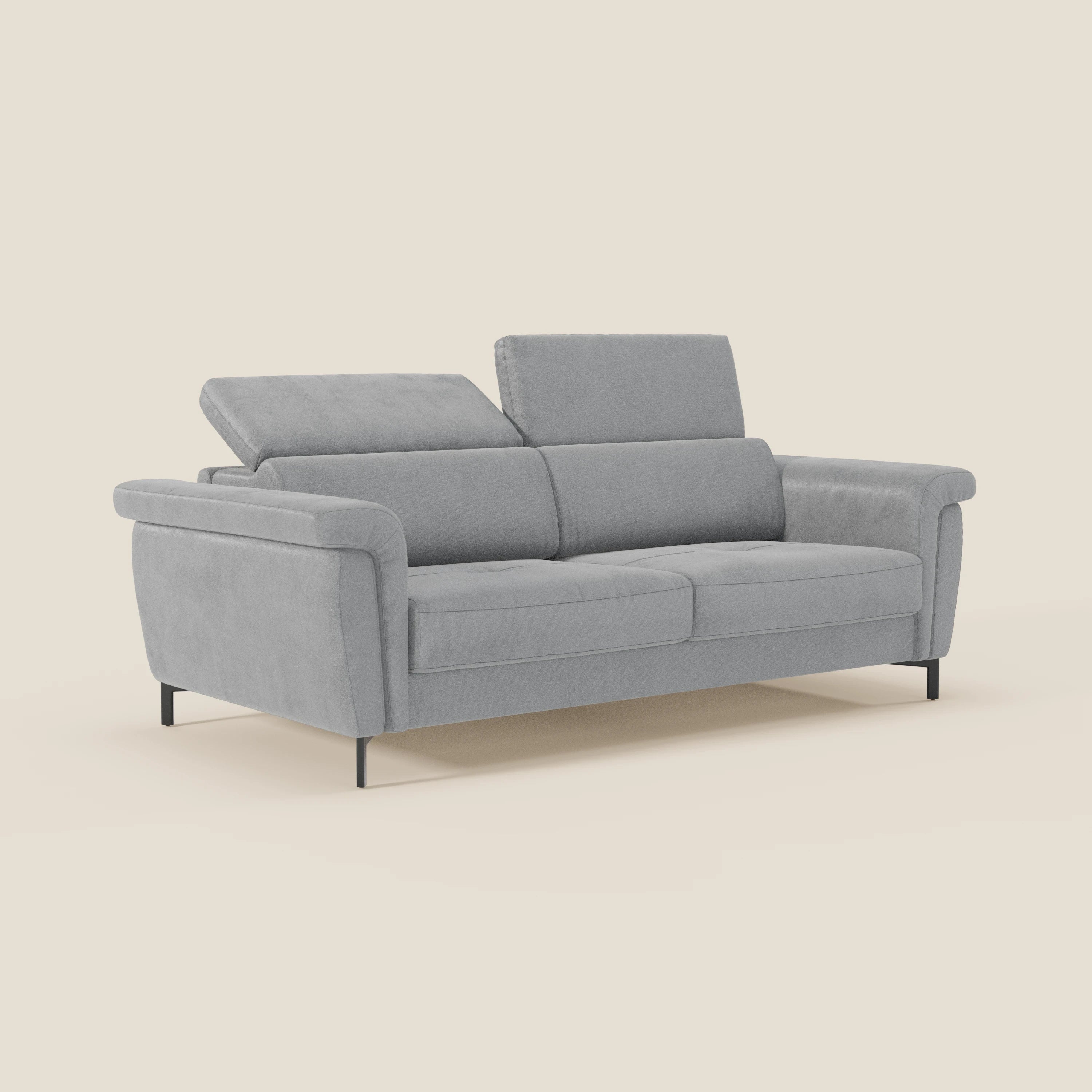 Capri divano letto di design con piedini alti - poggiatesta reclinabili in raffinato tessuto effetto velluto smacchiabile T30 - divani.store