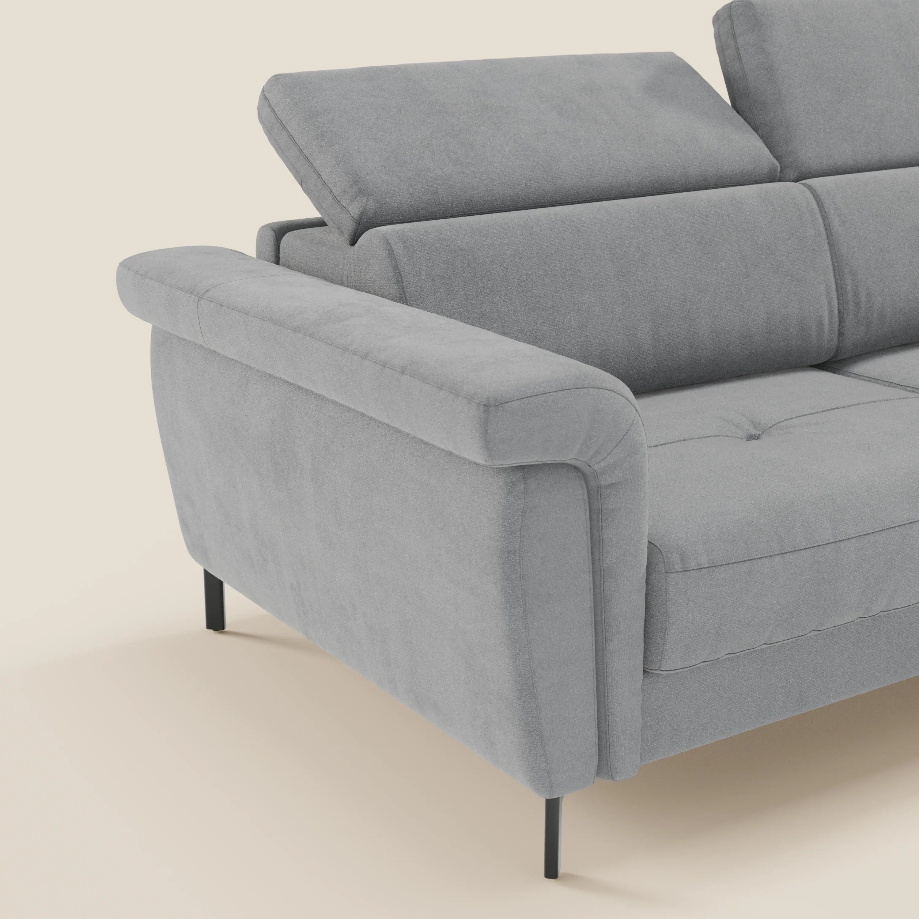 Capri divano letto di design con piedini alti - poggiatesta reclinabili in raffinato tessuto effetto velluto smacchiabile T30 - divani.store