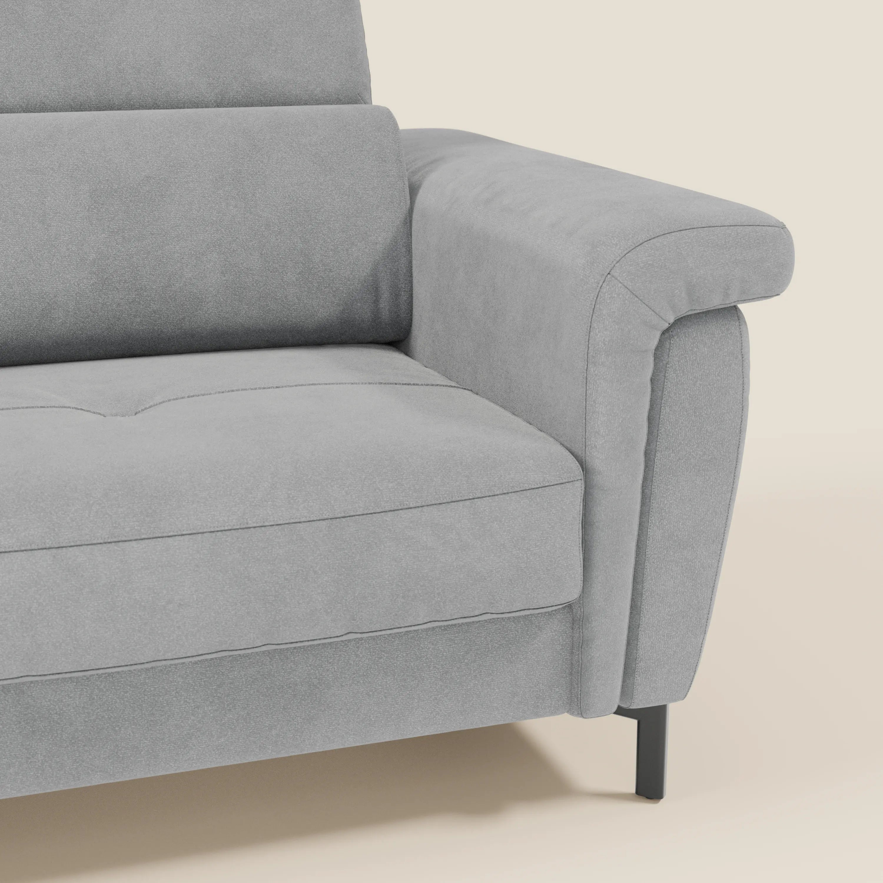 Capri divano letto di design con piedini alti - poggiatesta reclinabili in raffinato tessuto effetto velluto smacchiabile T30 - divani.store