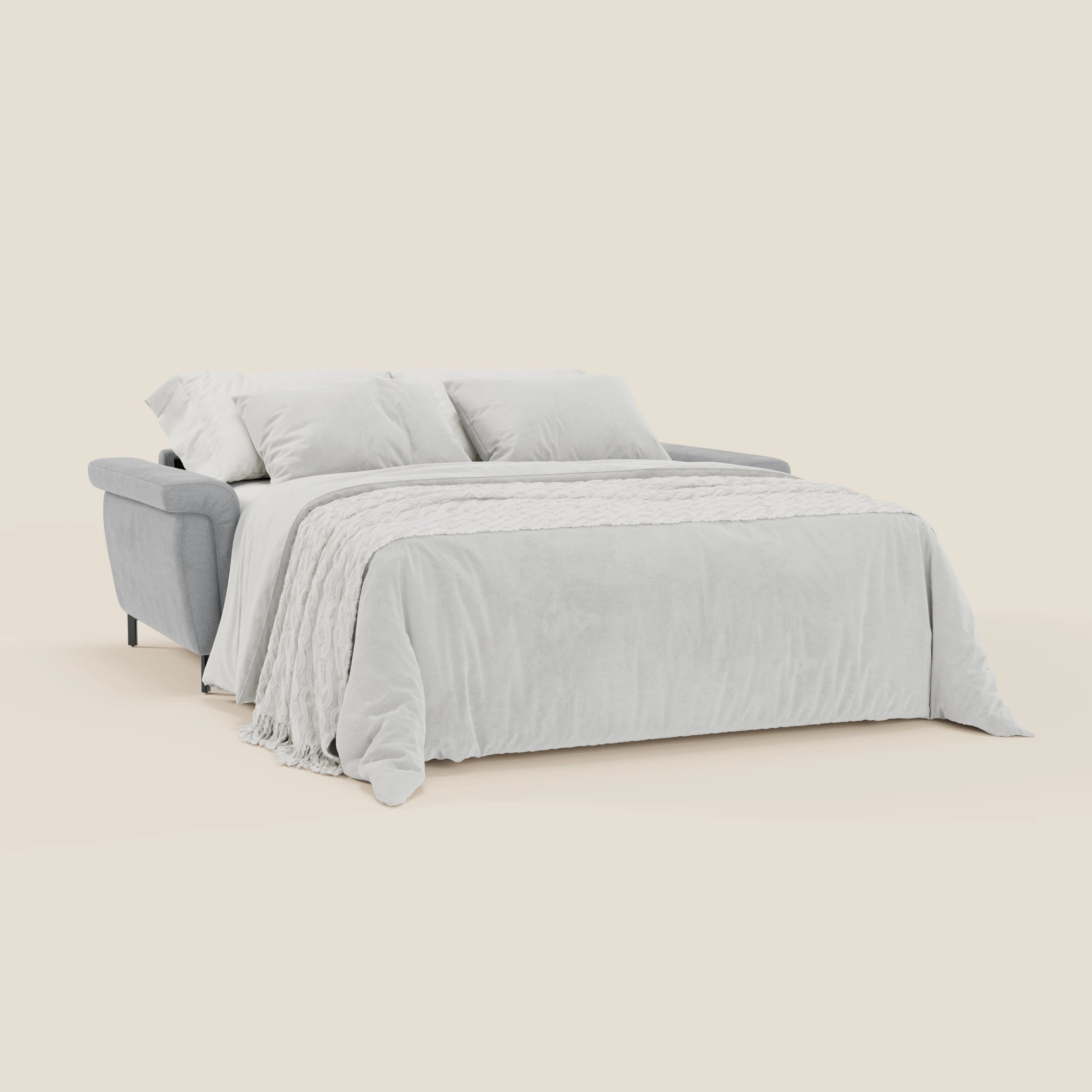Capri divano letto di design con piedini alti - poggiatesta reclinabili in raffinato tessuto effetto velluto smacchiabile T30 - divani.store